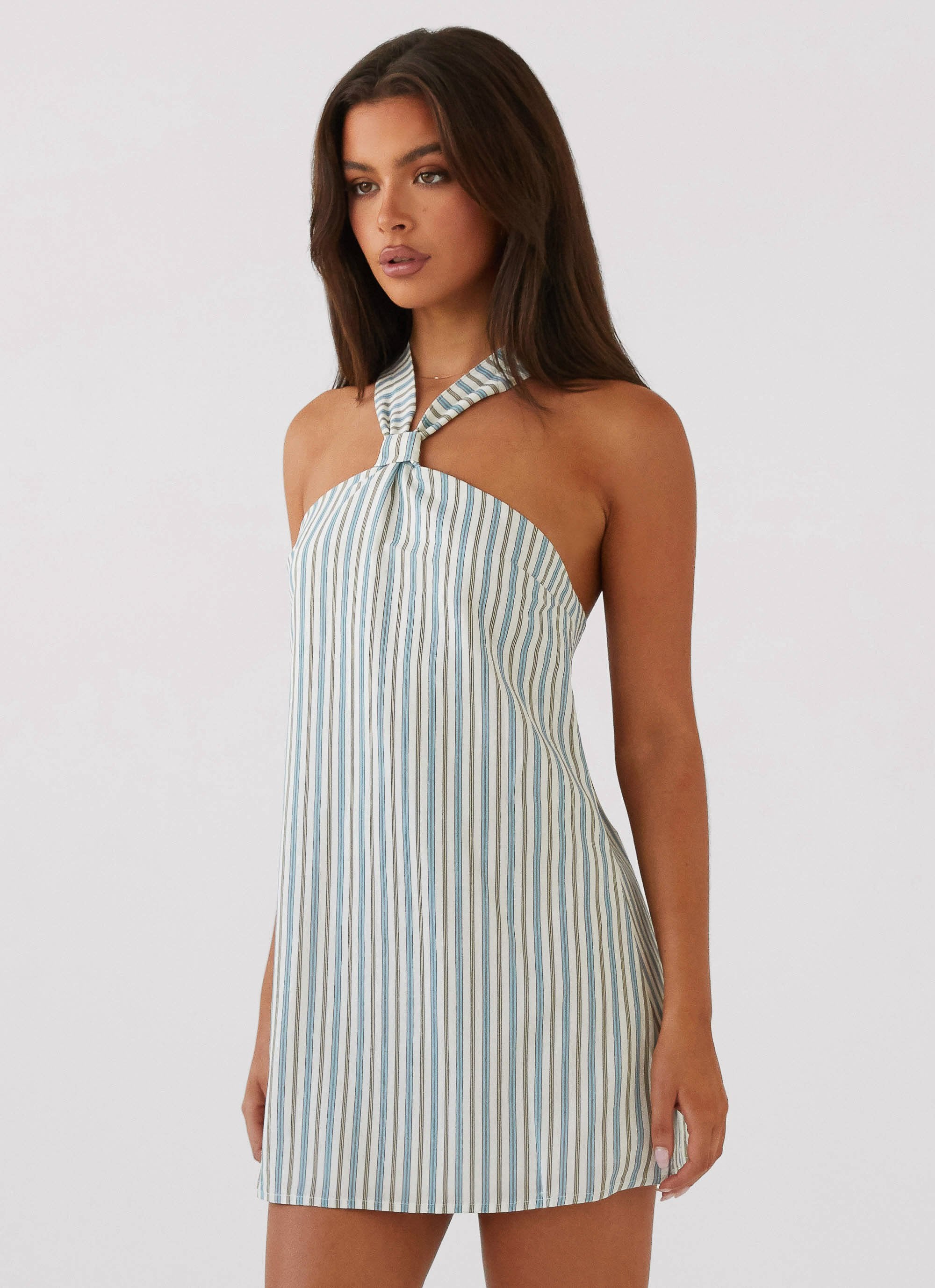 Keira Linen Mini Dress - Blue Choc Stripe