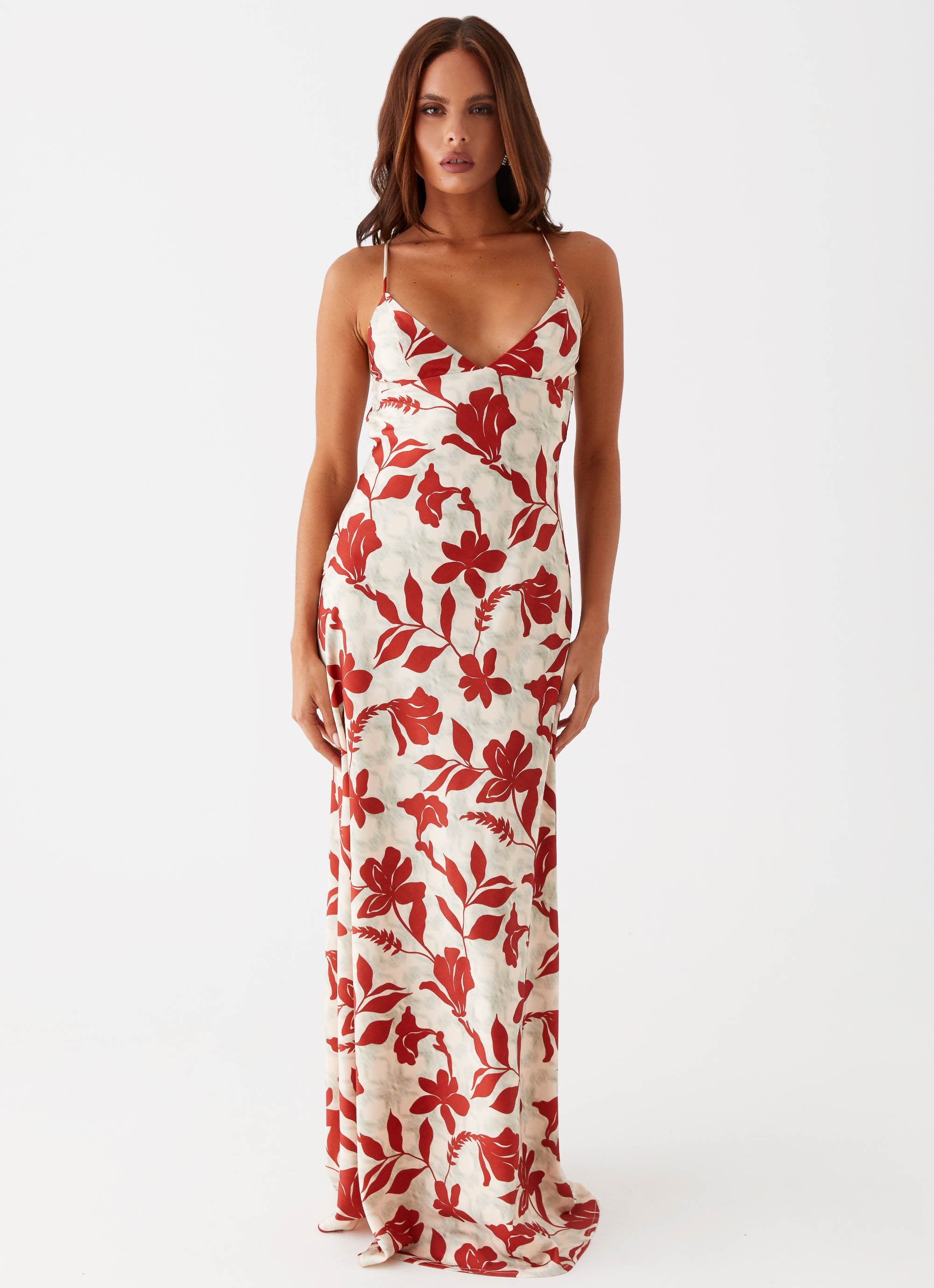 Cecily Maxi Dress - Red Green Floral