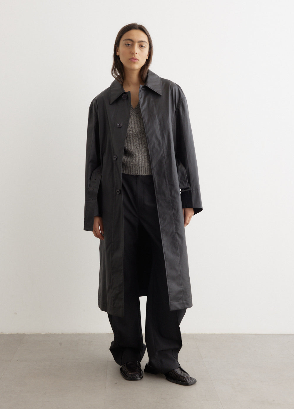 Belted Rain Coat With Slits