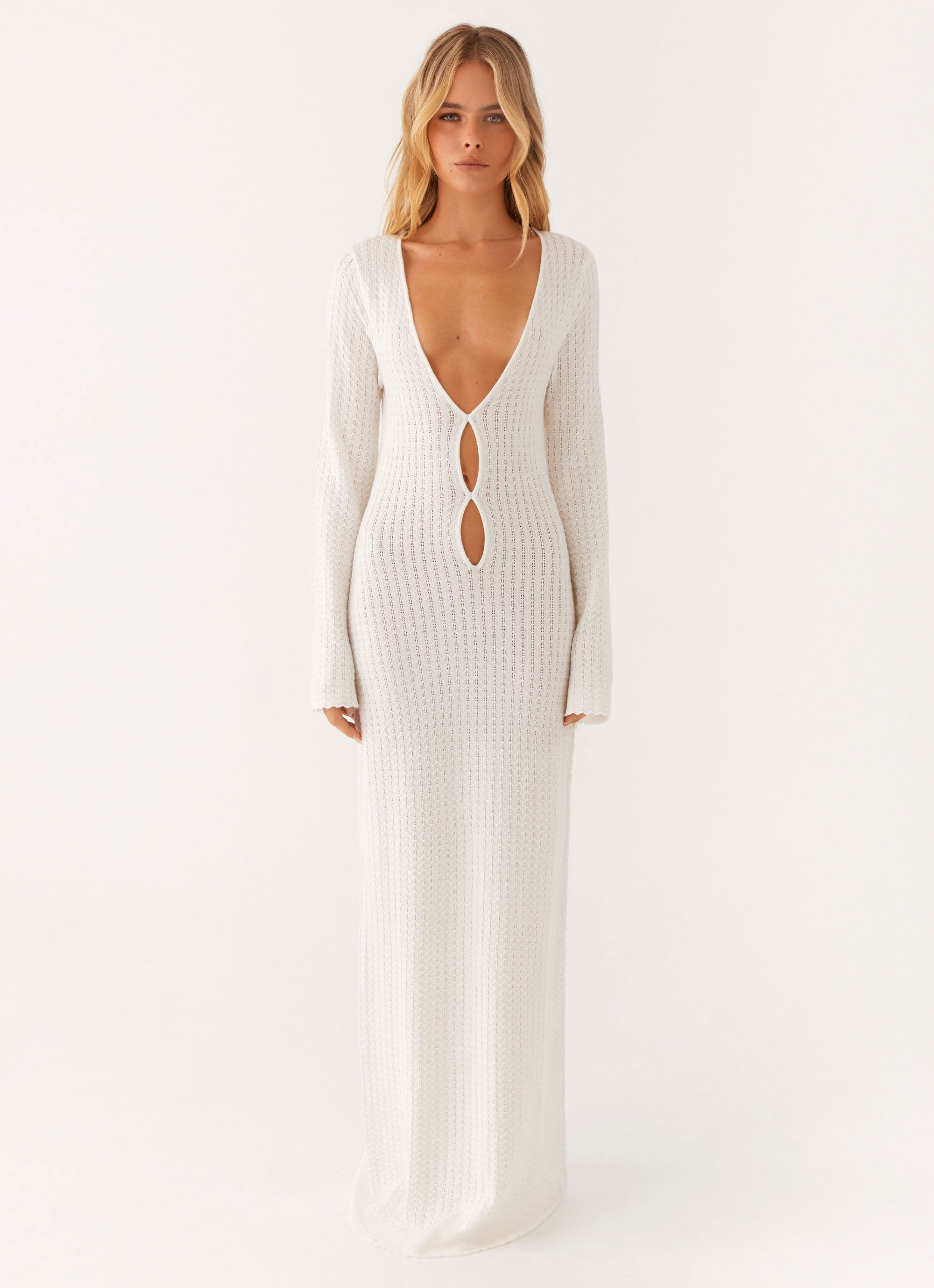 Open Air Knit Cut Out Maxi Dress - Ivory