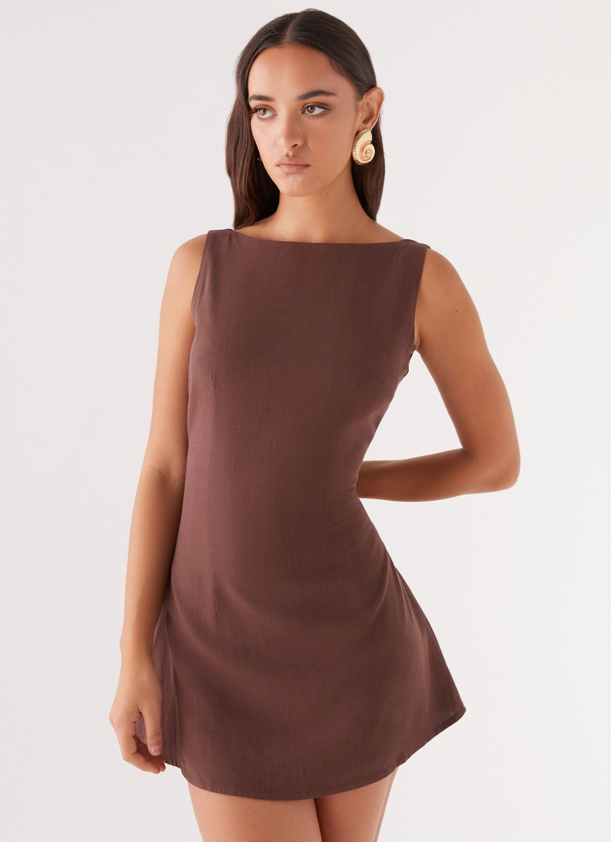 Drunk In Love Linen Mini Dress - Chocolate