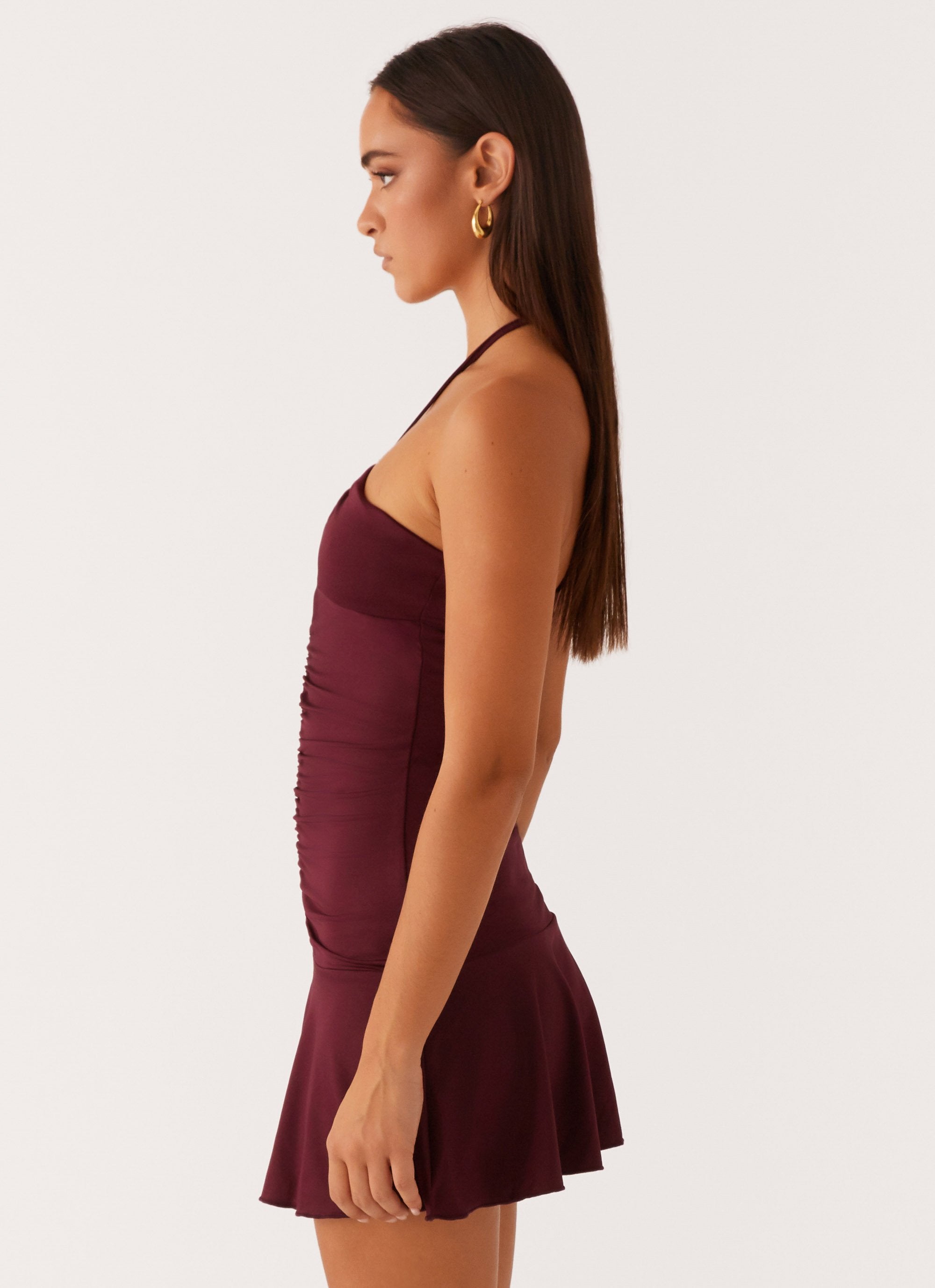 Katrina Halterneck Mini Dress - Deep Maroon