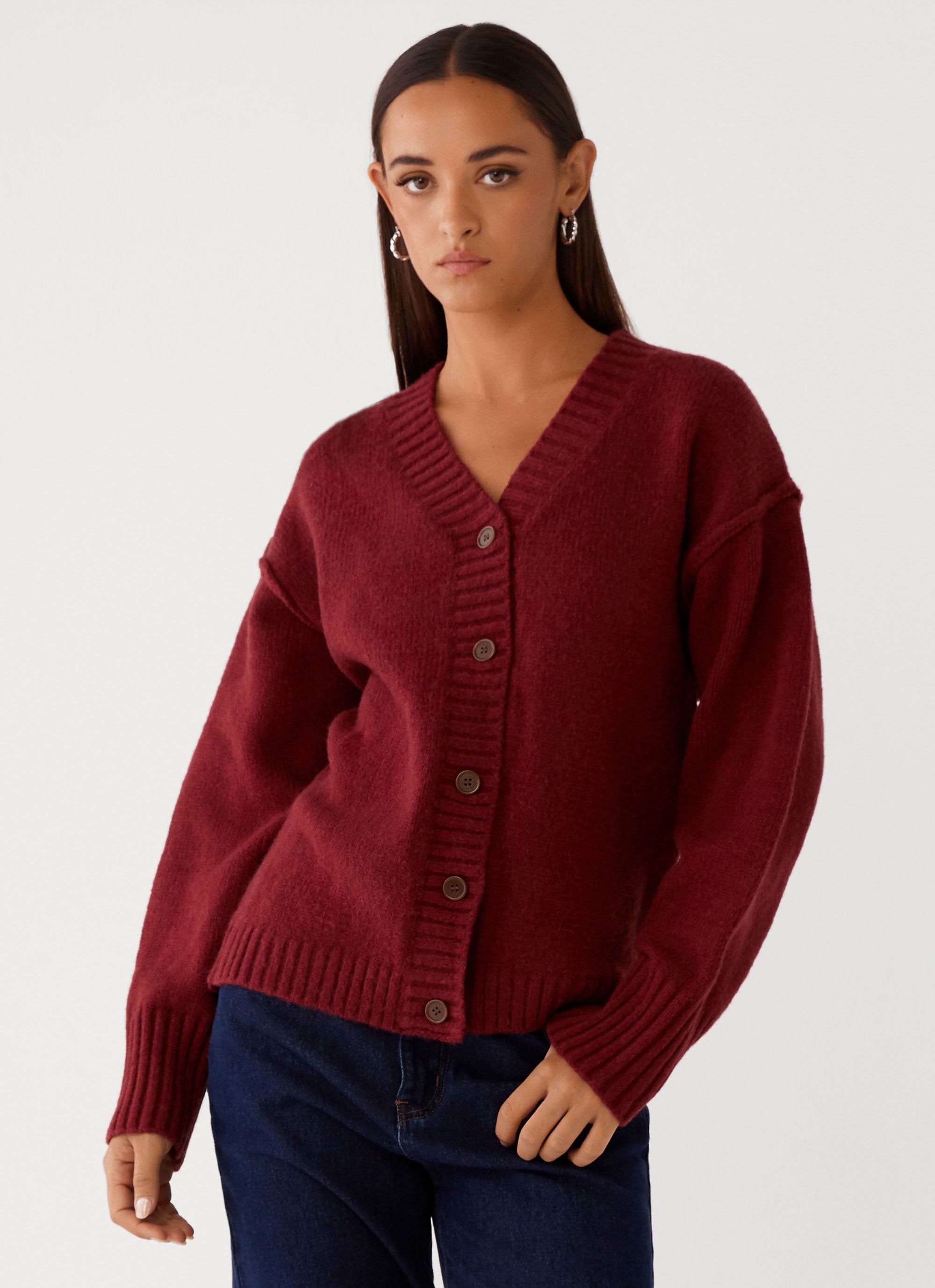 Tell Me More Oversized Cardigan - Maroon