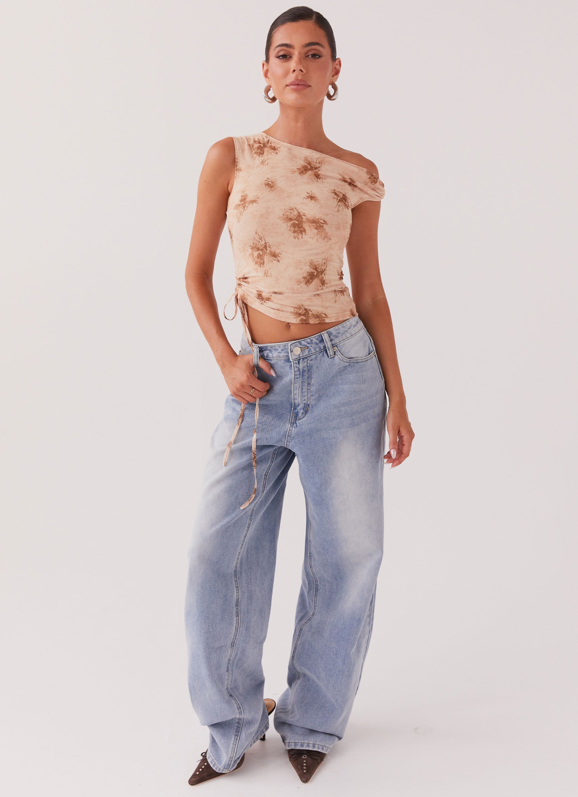 Til Sunrise Off The Shoulder Top - Taupe Smoke