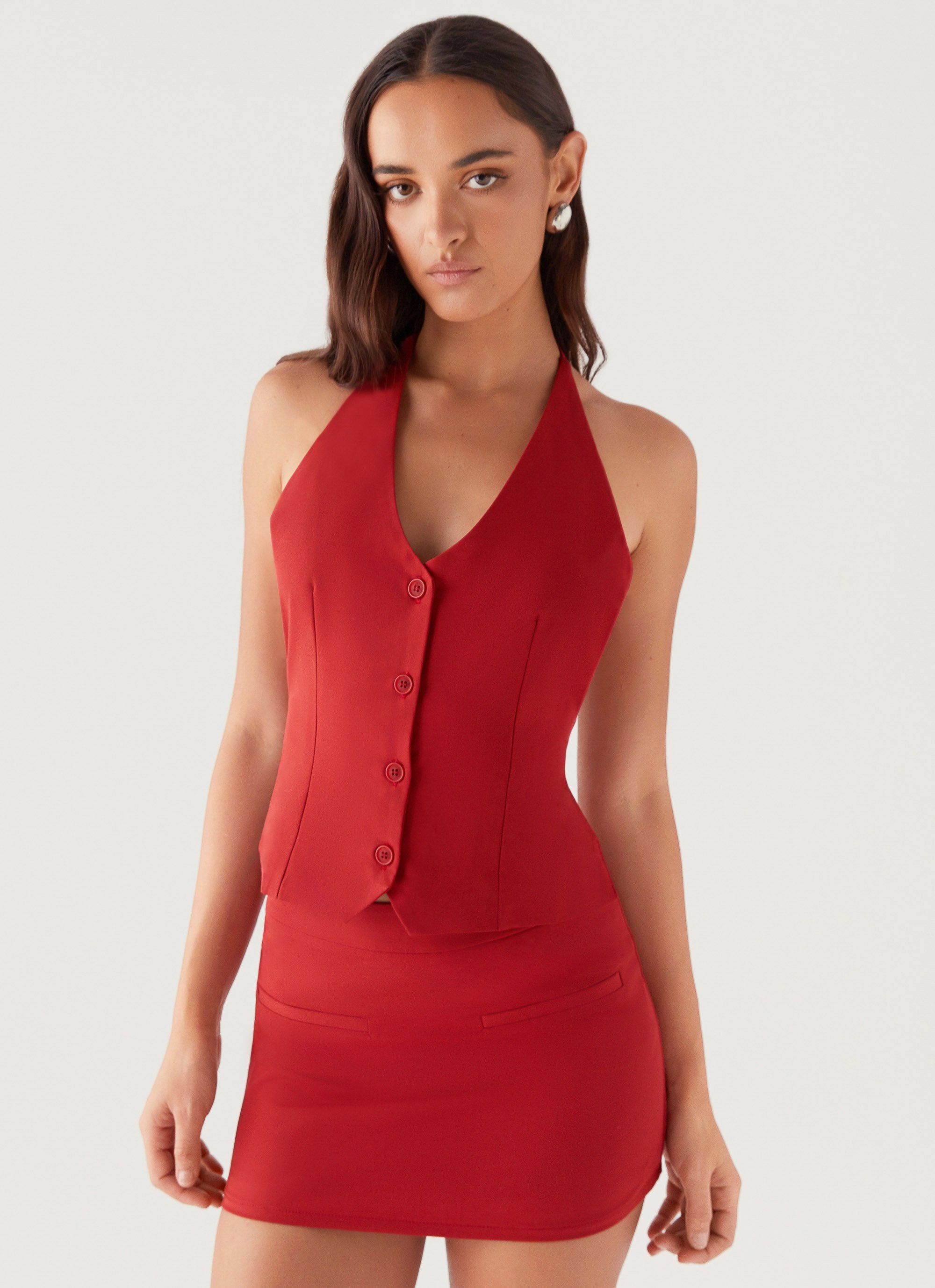 Sarah Halterneck Vest Top - Ruby Red