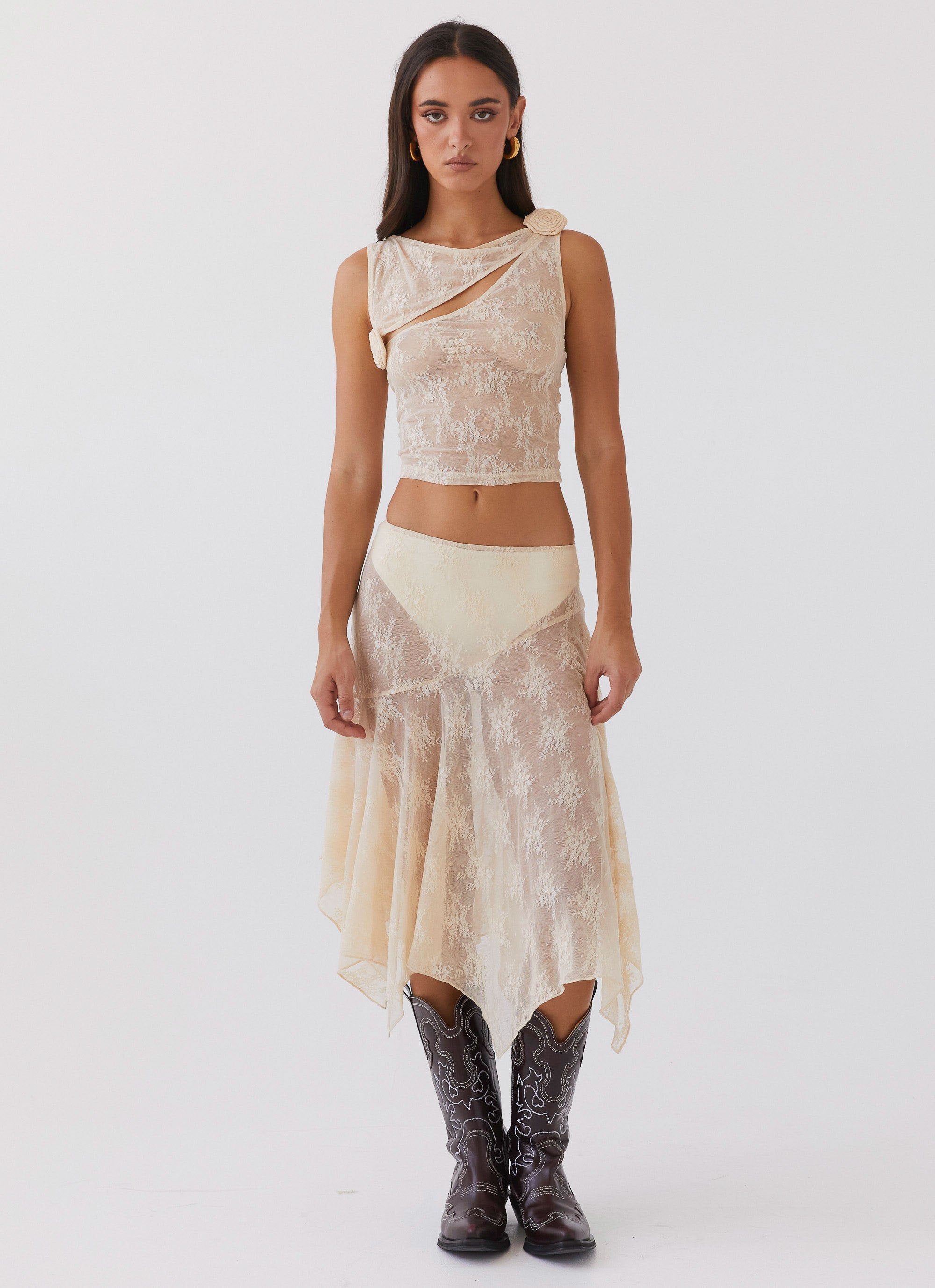 Nakia Lace Midi Skirt - Ivory