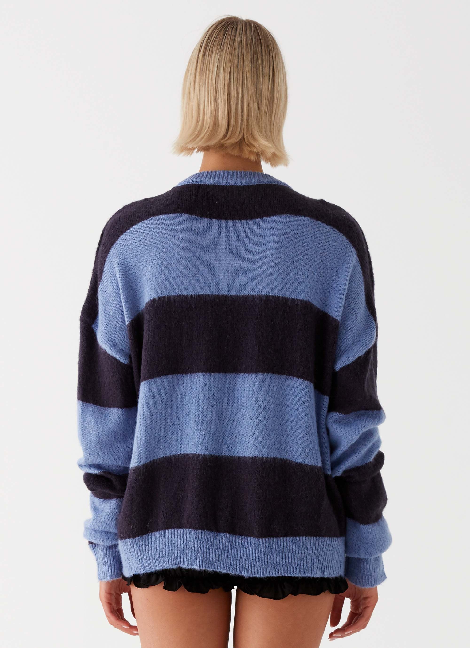 Nikita Fuzzy Knit Sweater - Blue Black Stripe