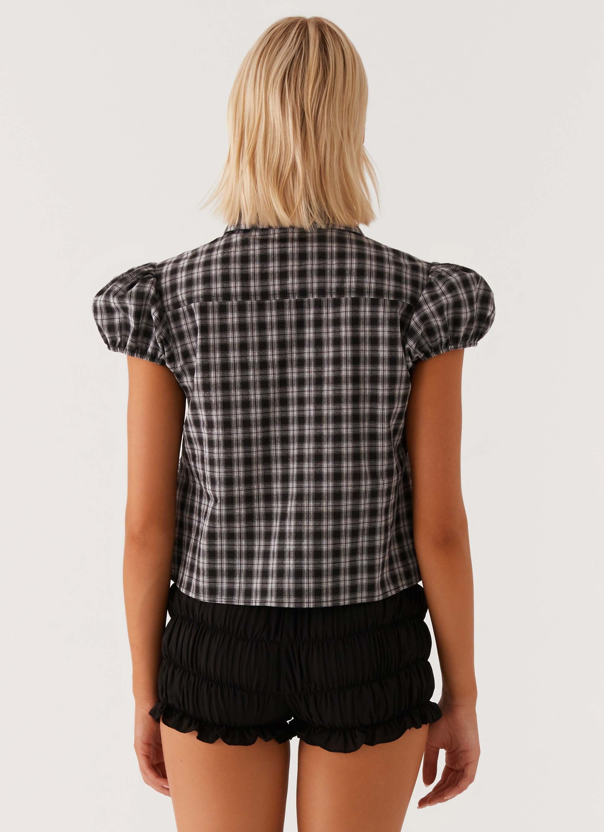 Lorraine Puff Sleeve Top - Black White Check