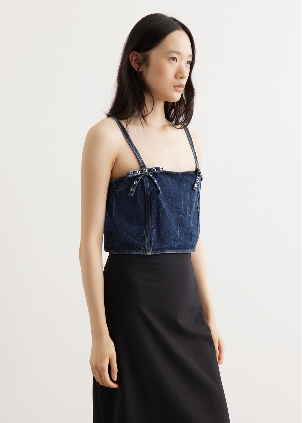 Crinkled Future Denim Strap Top