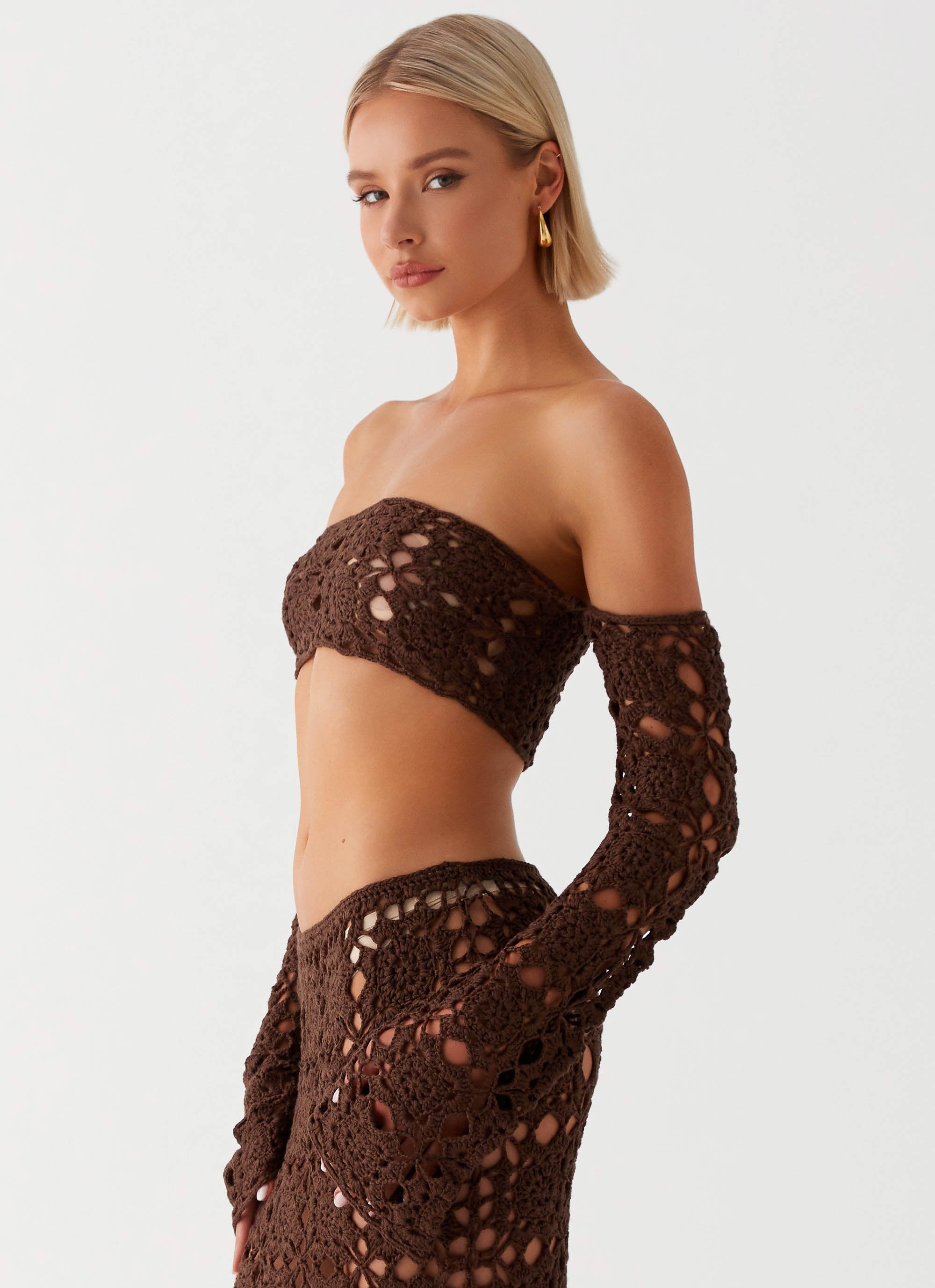 Sorrentino Crochet Long Sleeve Top - Chocolate