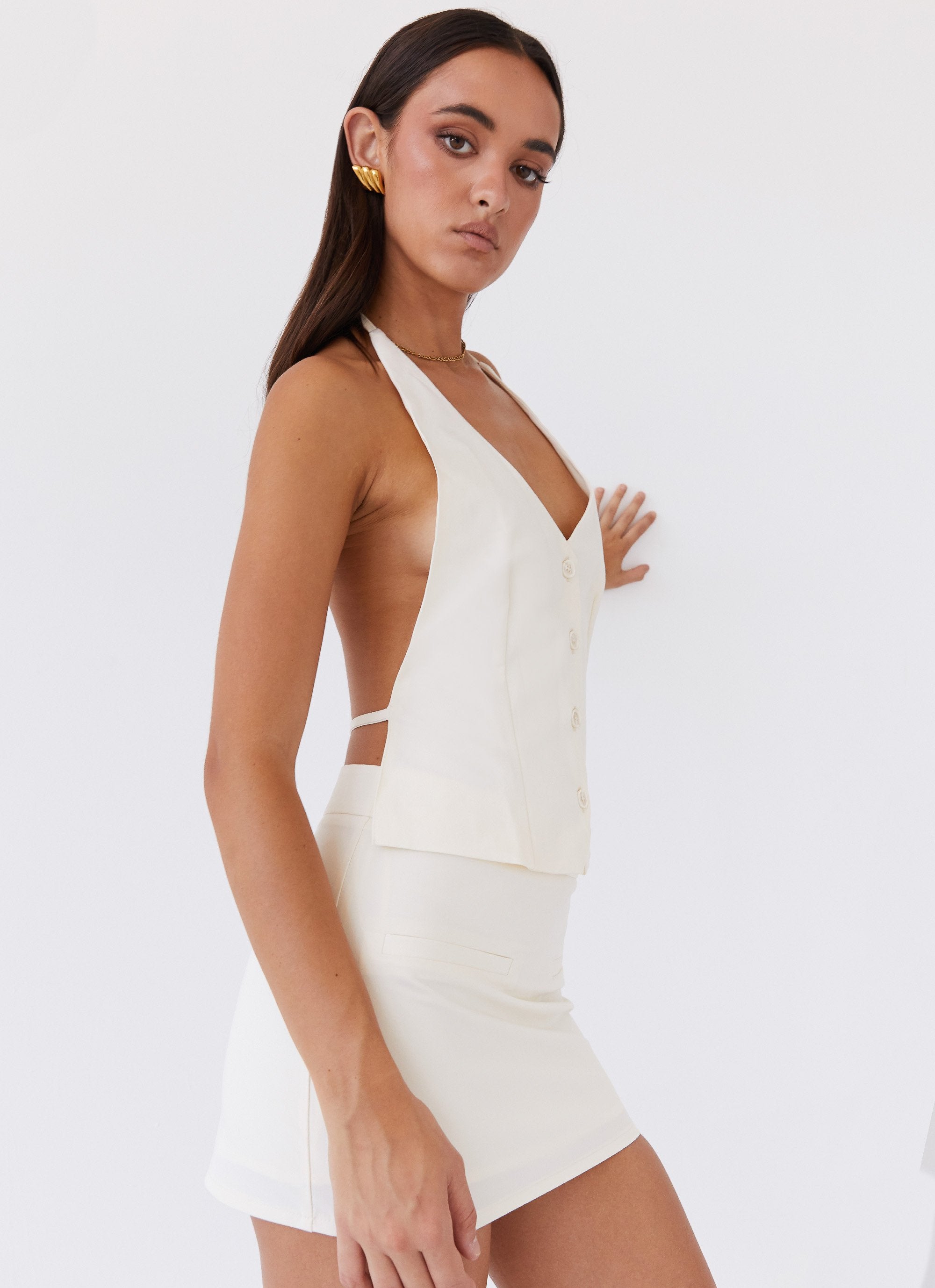 Sarah Halterneck Vest Top - Ivory