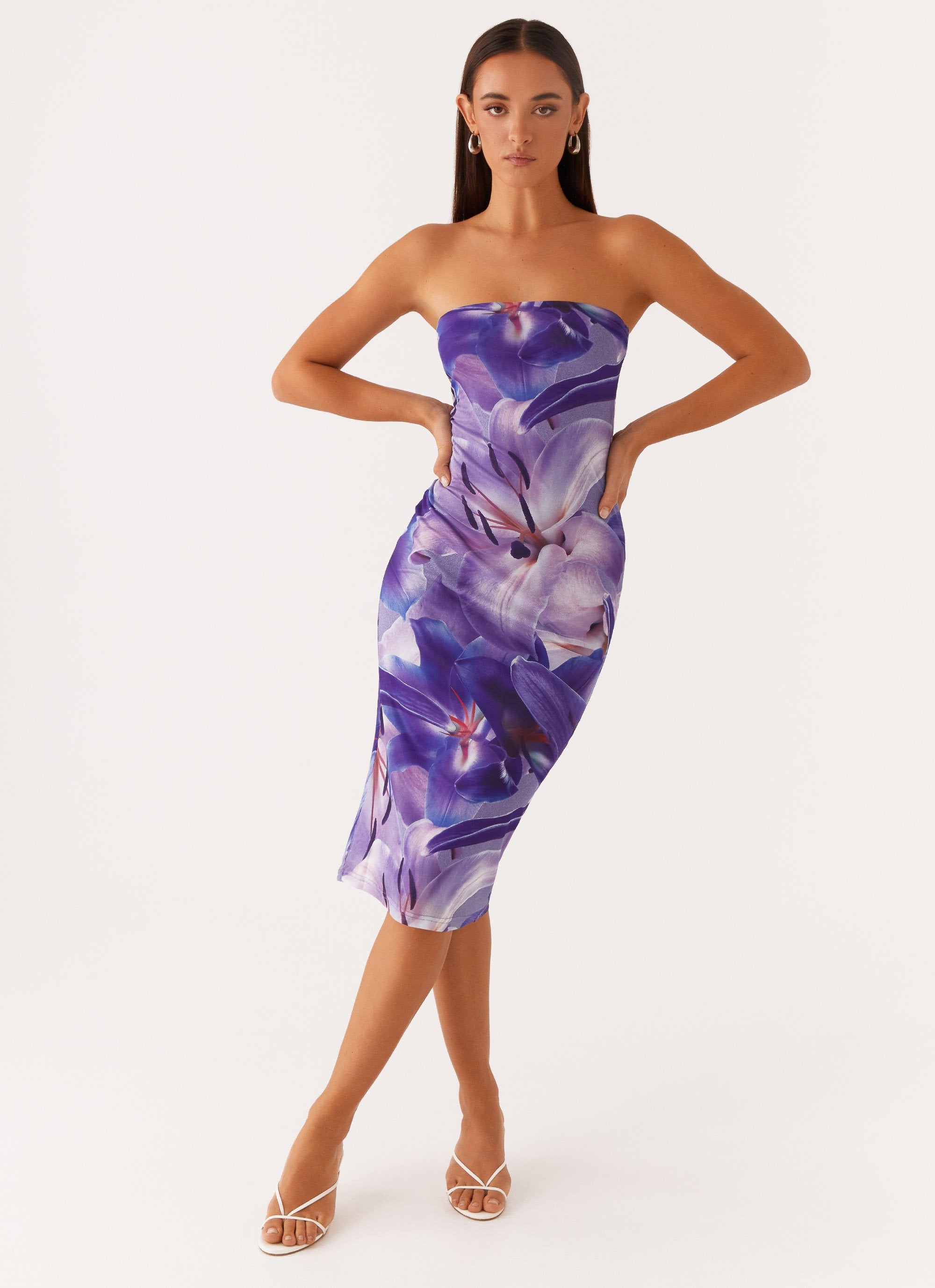 Ozelia Tube Midi Dress - Purple White Lilly