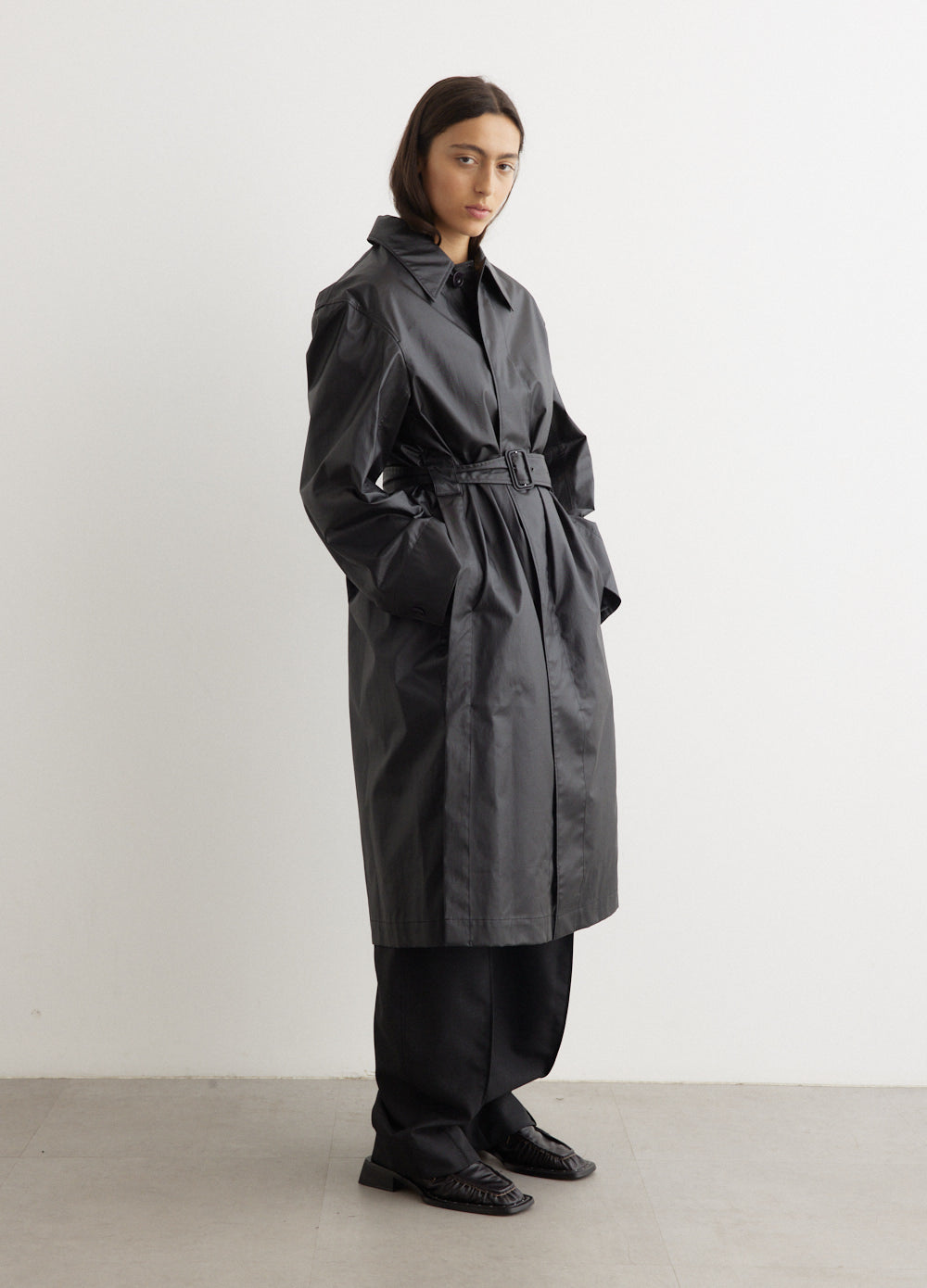 Belted Rain Coat With Slits