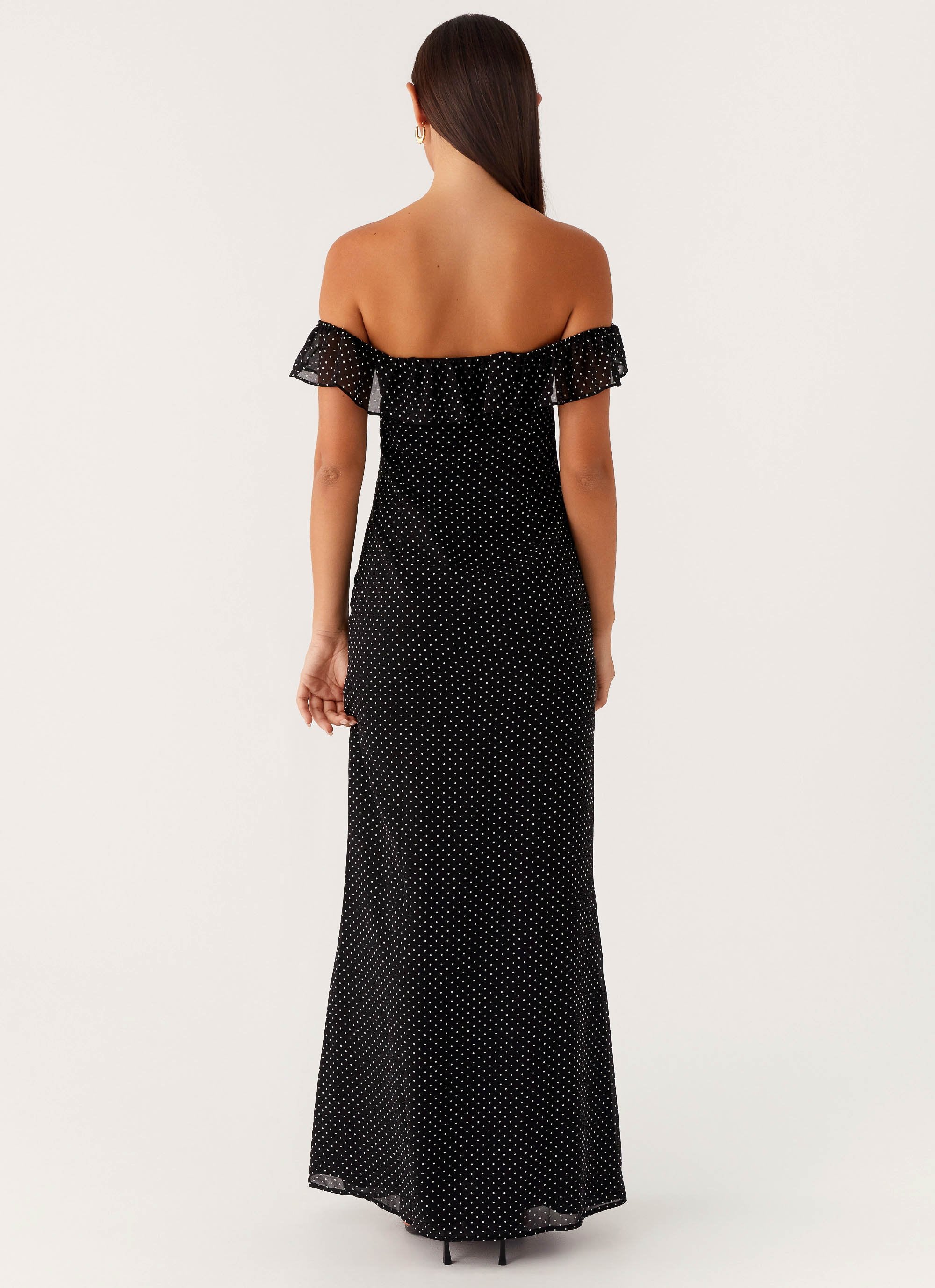 Scarlet Cherry Maxi Dress - Black Polka Dot