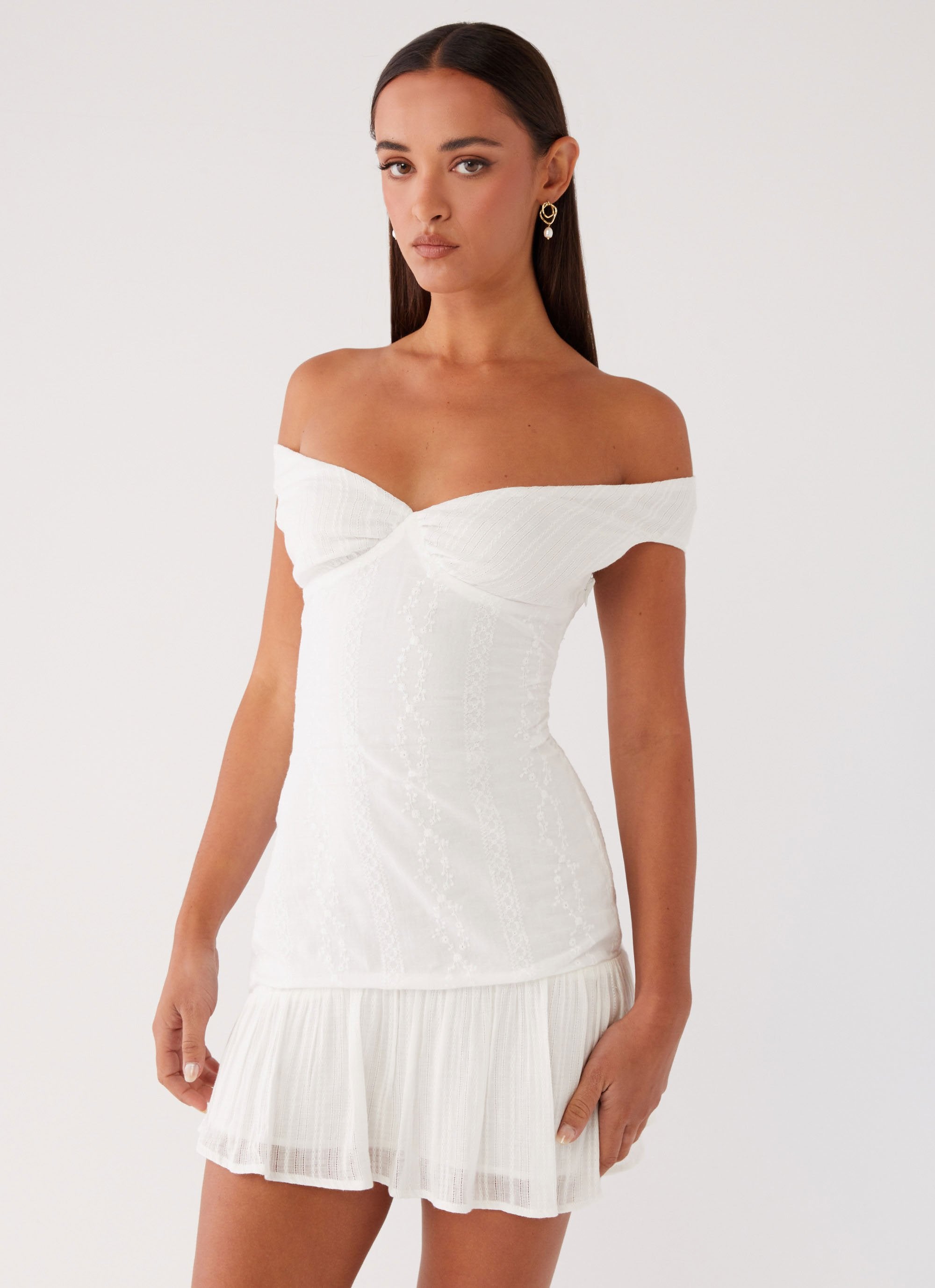 Gabby Ruffle Hem Mini Dress - Ivory