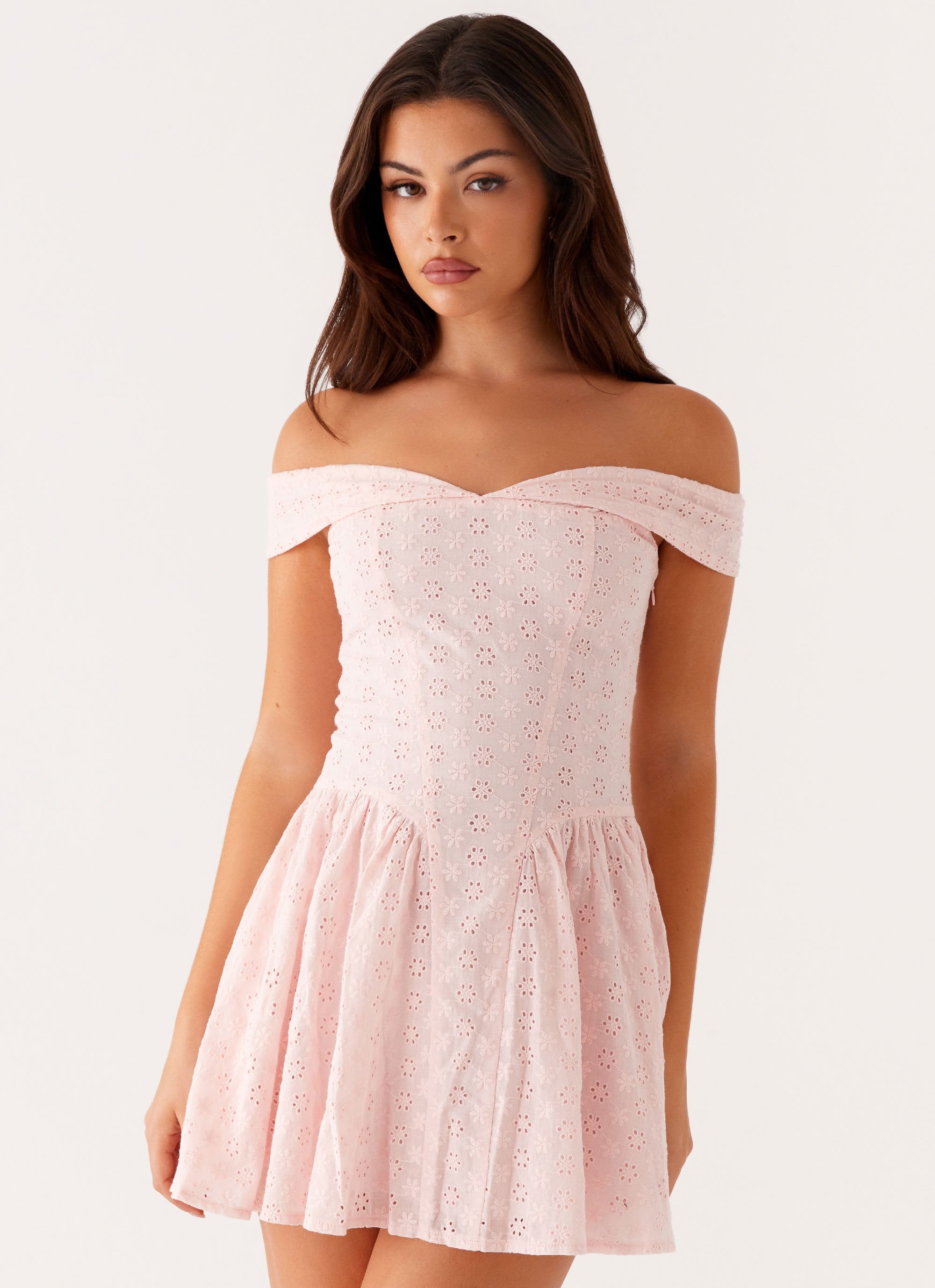 Koa Off Shoulder Mini Dress - Peach