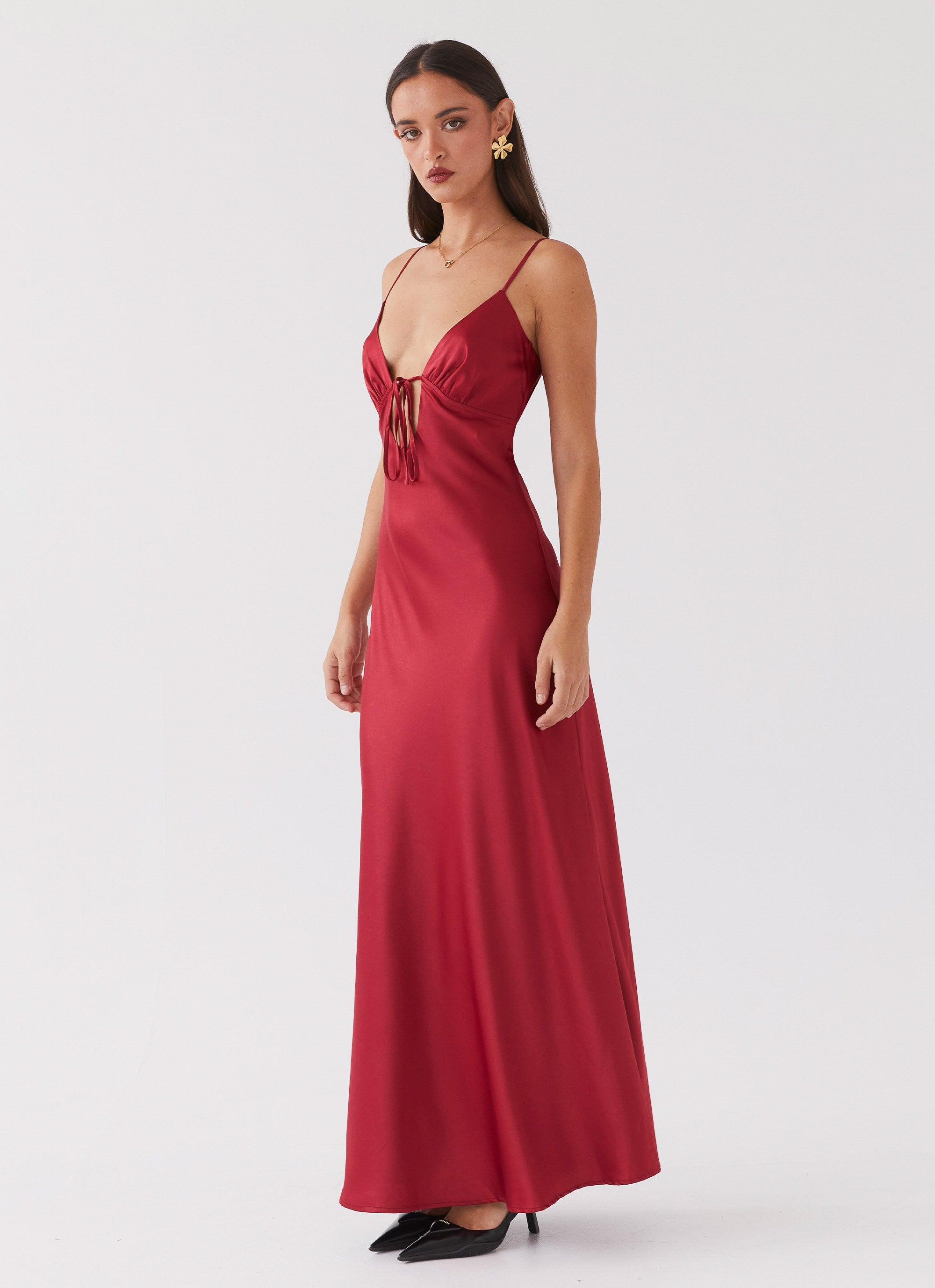 Flora Satin Maxi Dress - Cherry