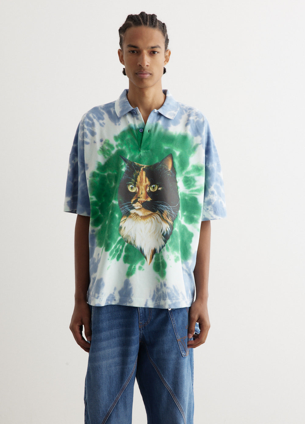 Cat Print Tie Dye Polo Shirt