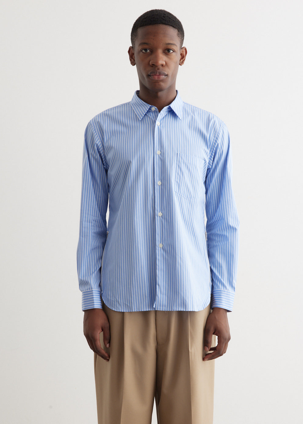 Cotton Broad Stripe Zip Gusset Shirt