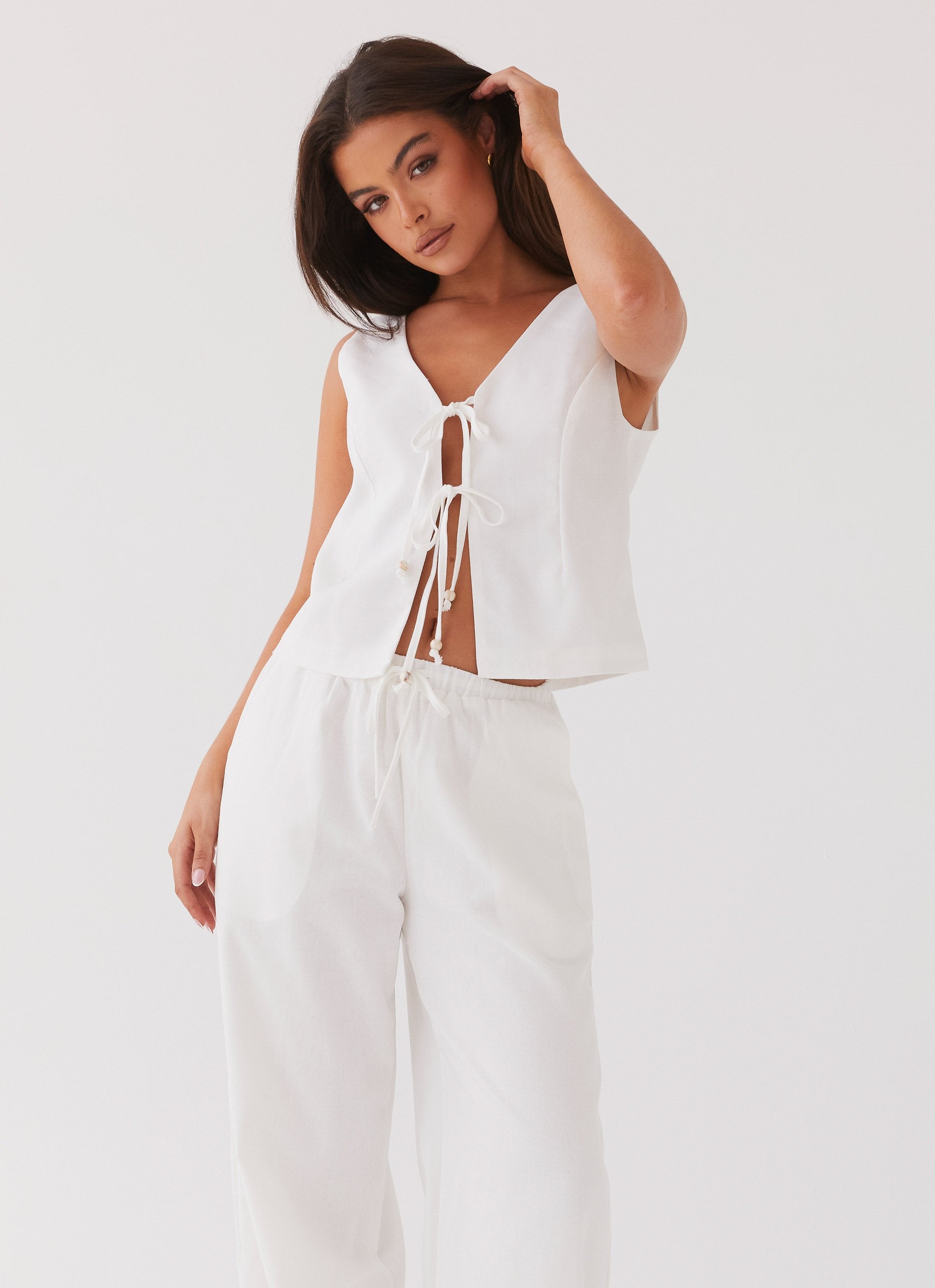 Tina Linen Vest Top - White