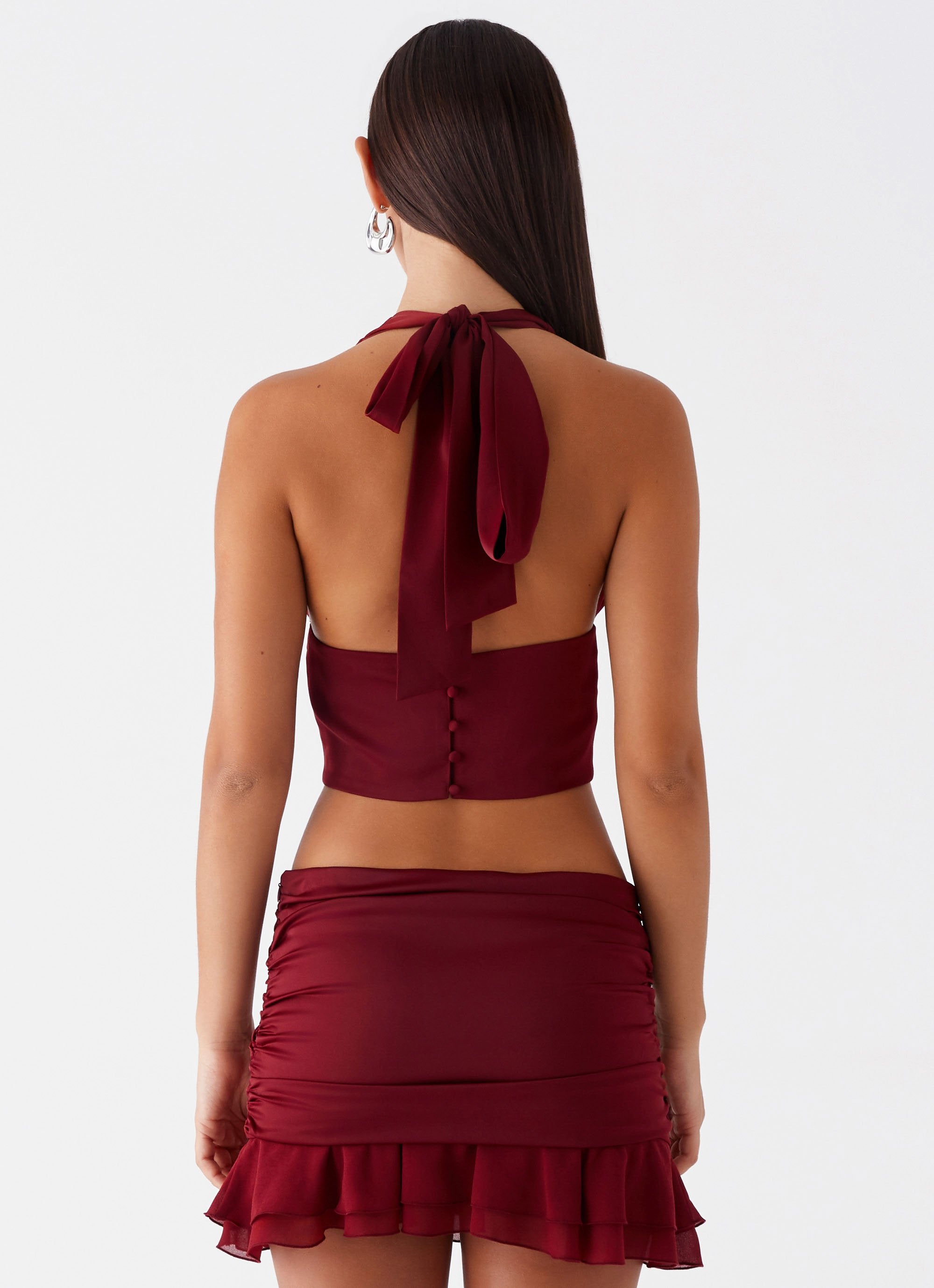 Kitty Chiffon Halter Top - Cherry Red