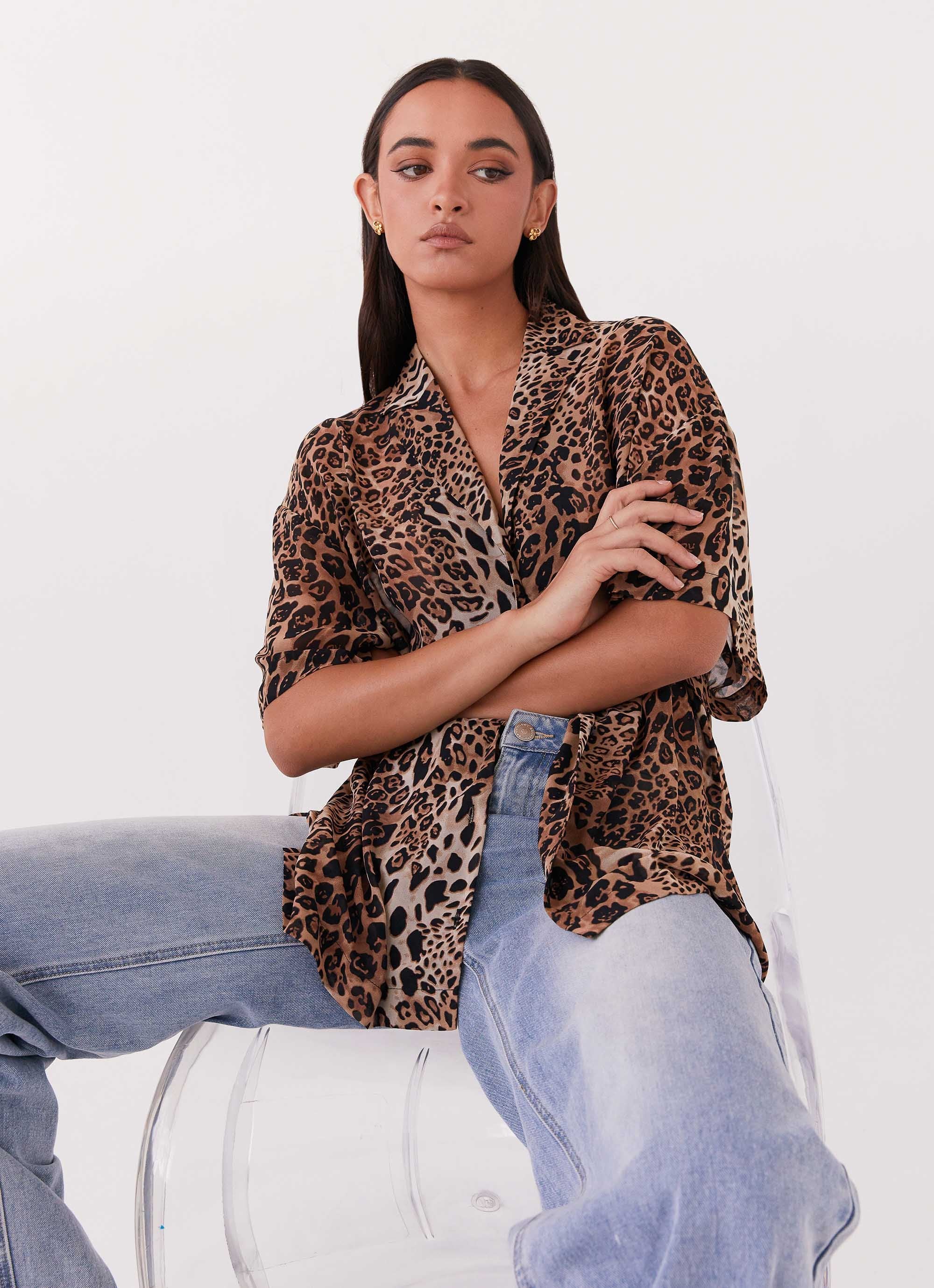 Sweet Relief Chiffon Oversized Shirt - Leopard