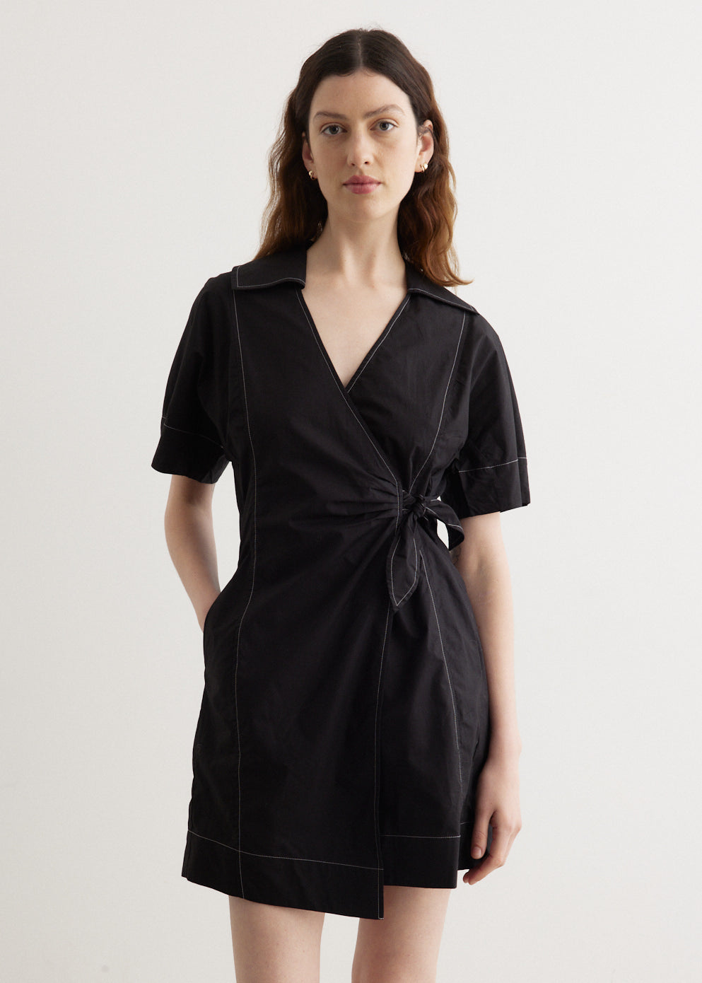 Cotton Poplin Wrap Mini Dress