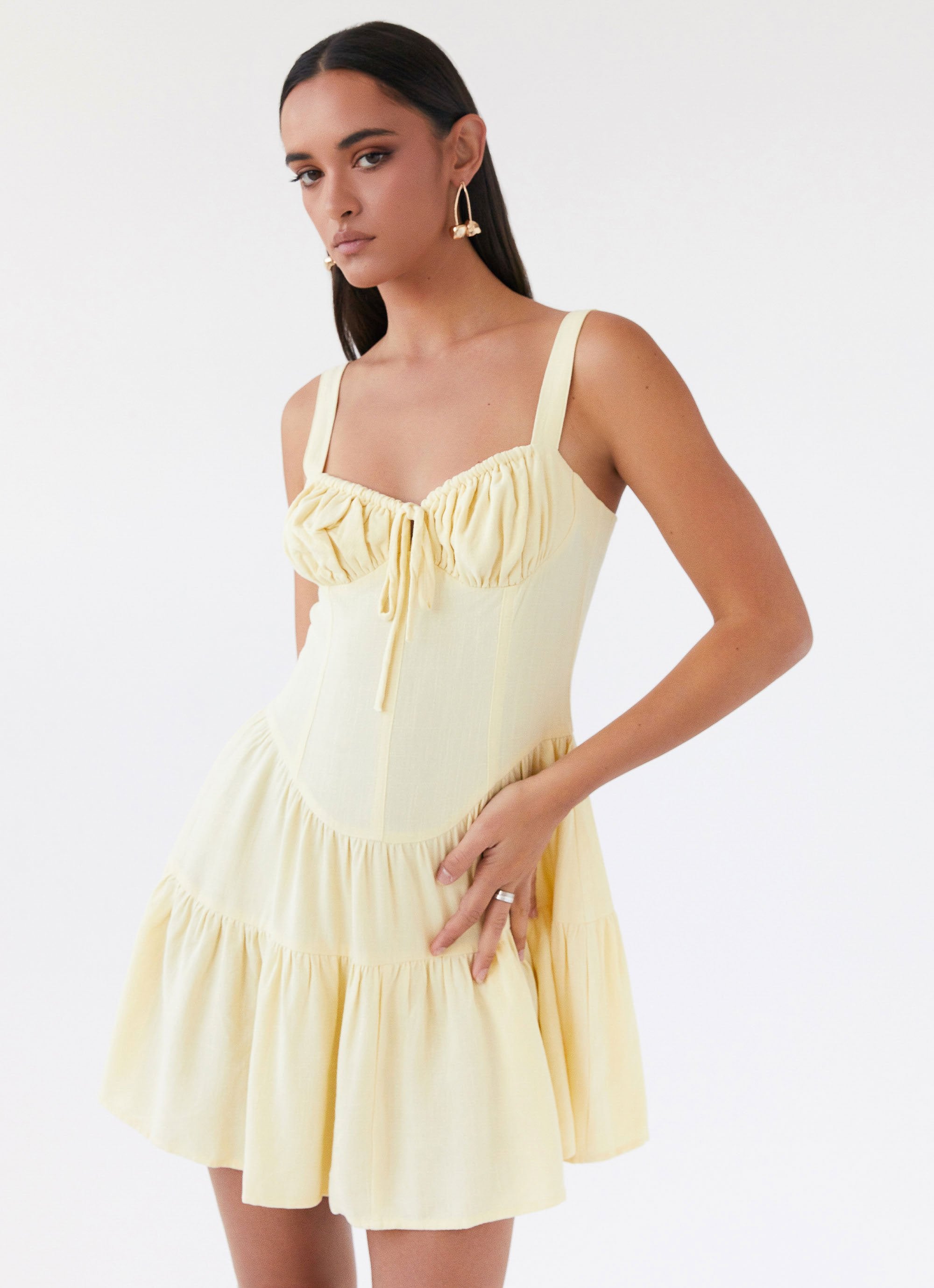 Lucie Linen Mini Dress - Yellow