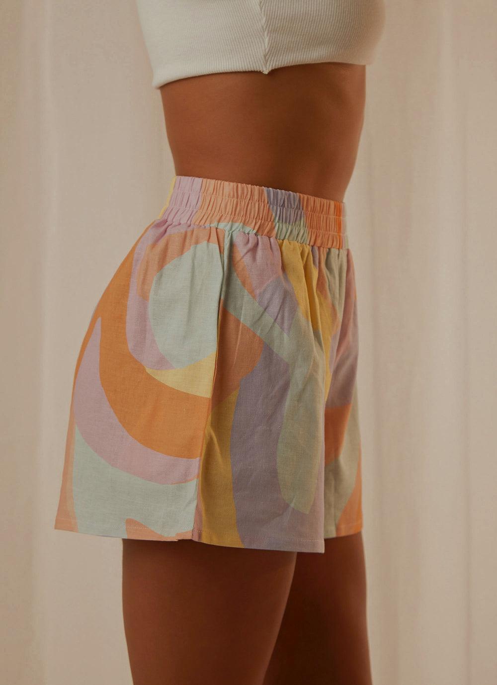 Raffi Linen Shorts - Pastel Wave