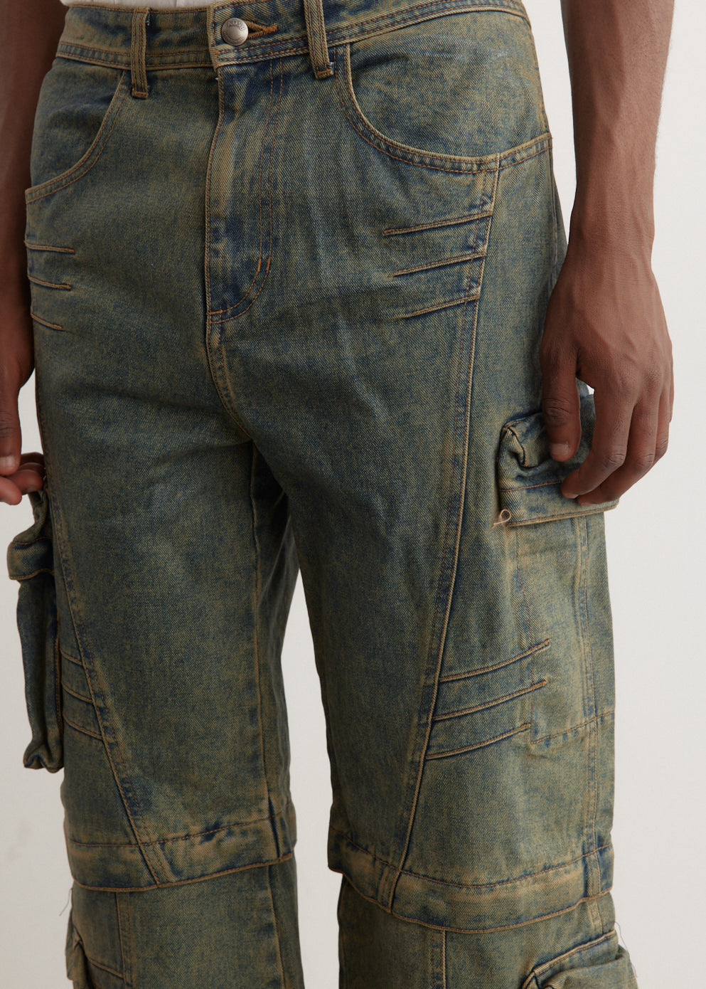 Cargo Coated Wide Leg Jeans