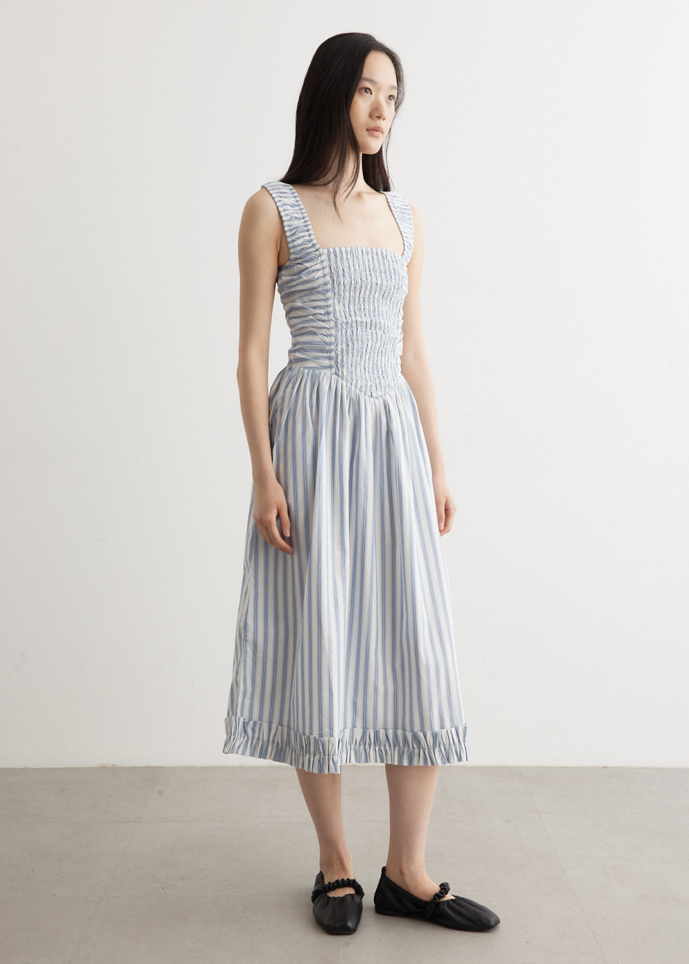 Stripe Midi Strap Smock Dress