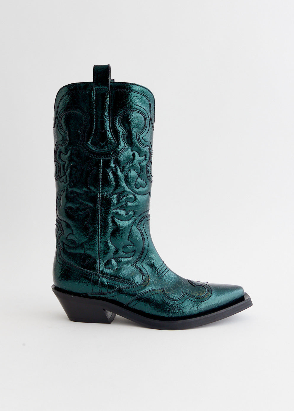 Mid Shaft Metallic Embroidered Western Boots