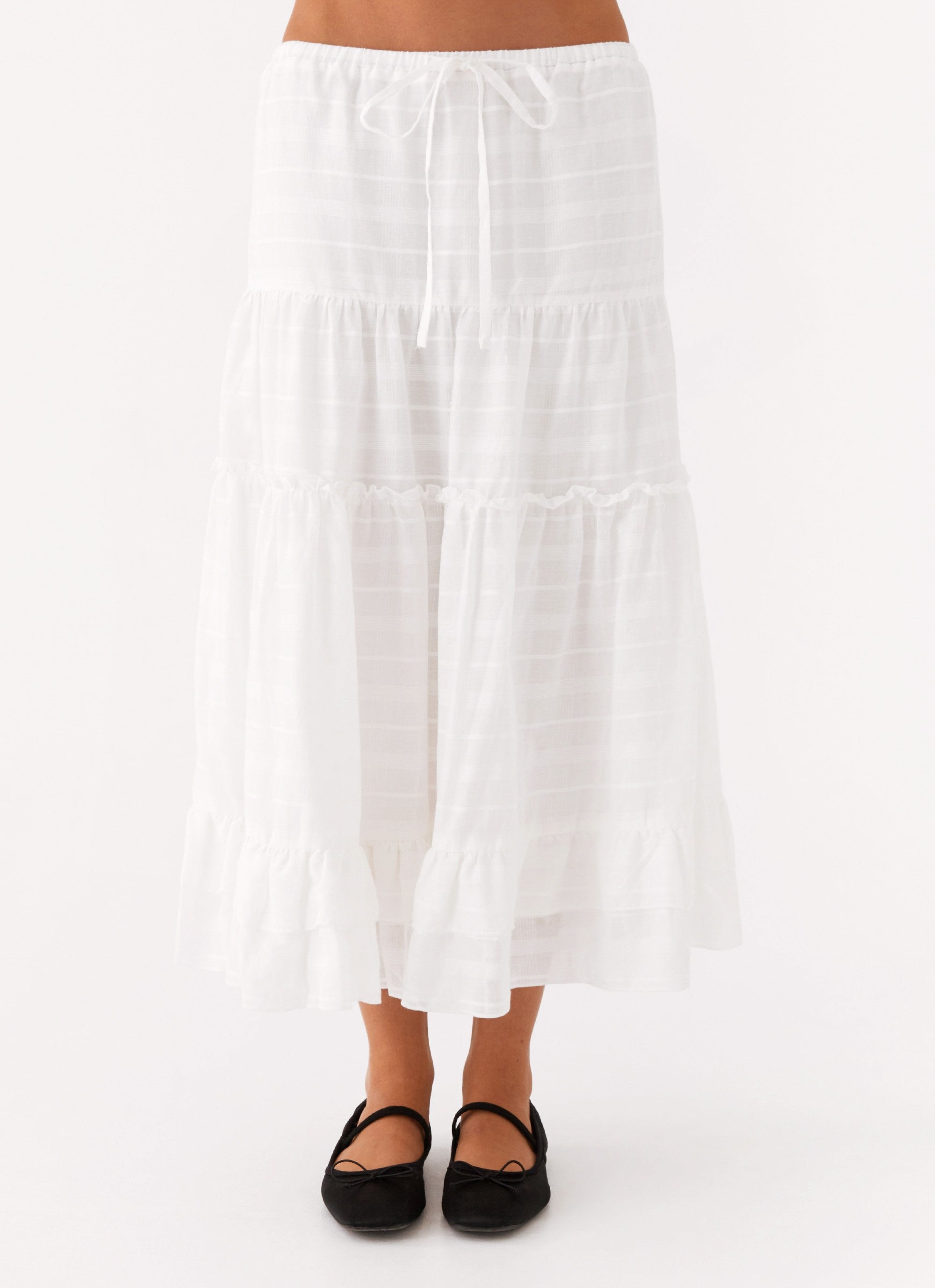 Beatrix Frill Midi Skirt - White