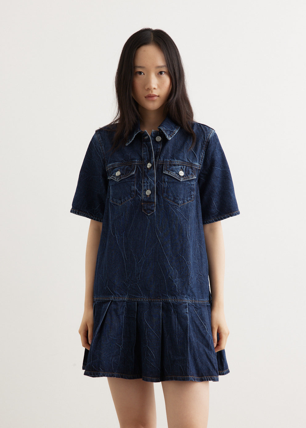 Crinkled Future Denim Mini Dress