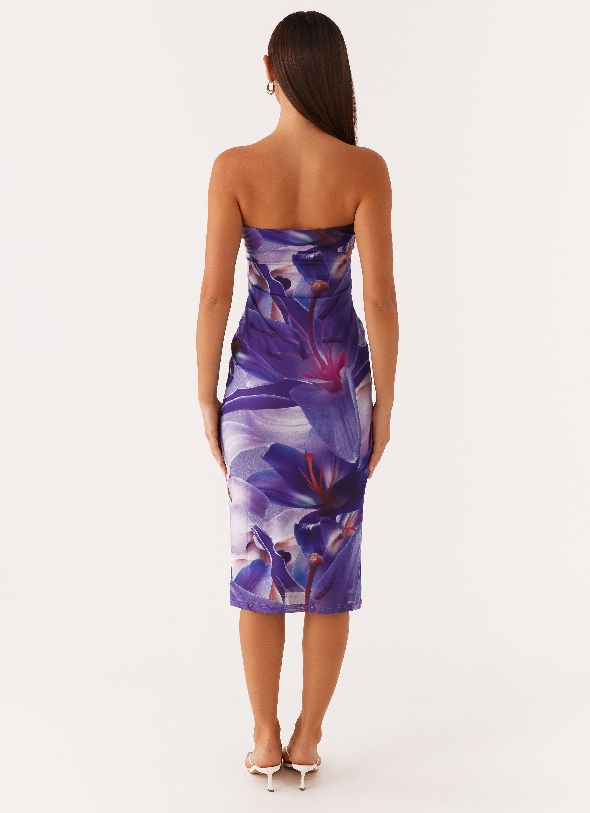 Ozelia Tube Midi Dress - Purple White Lilly