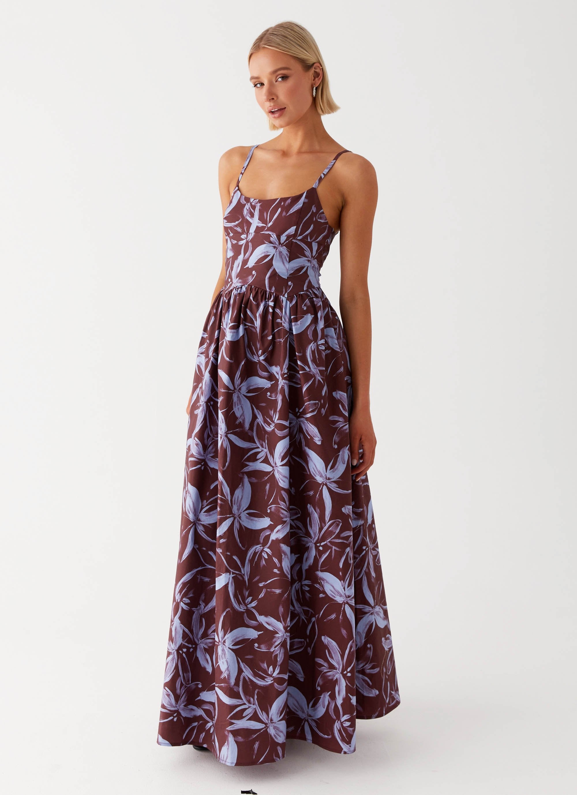 Tesoro Maxi Dress - Brown Purple Floral