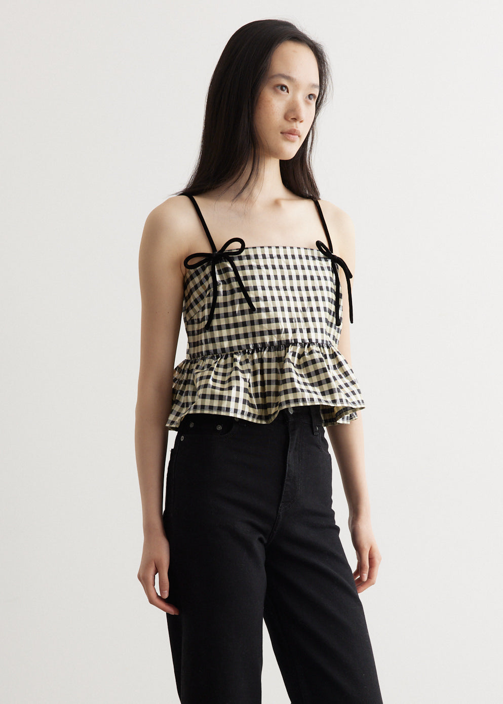 Shiny Check Jacquard Top