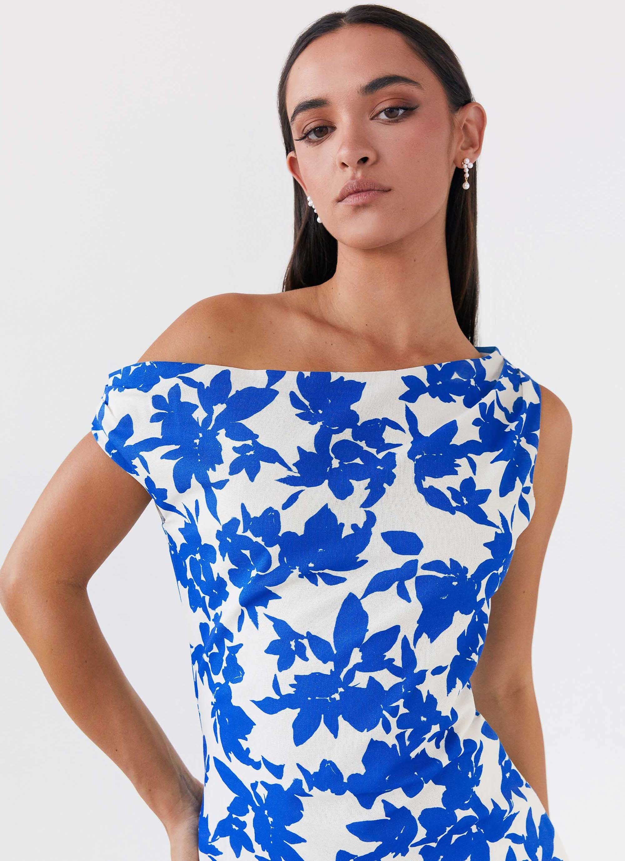 Pyper Off Shoulder Maxi Dress - Blue Floral