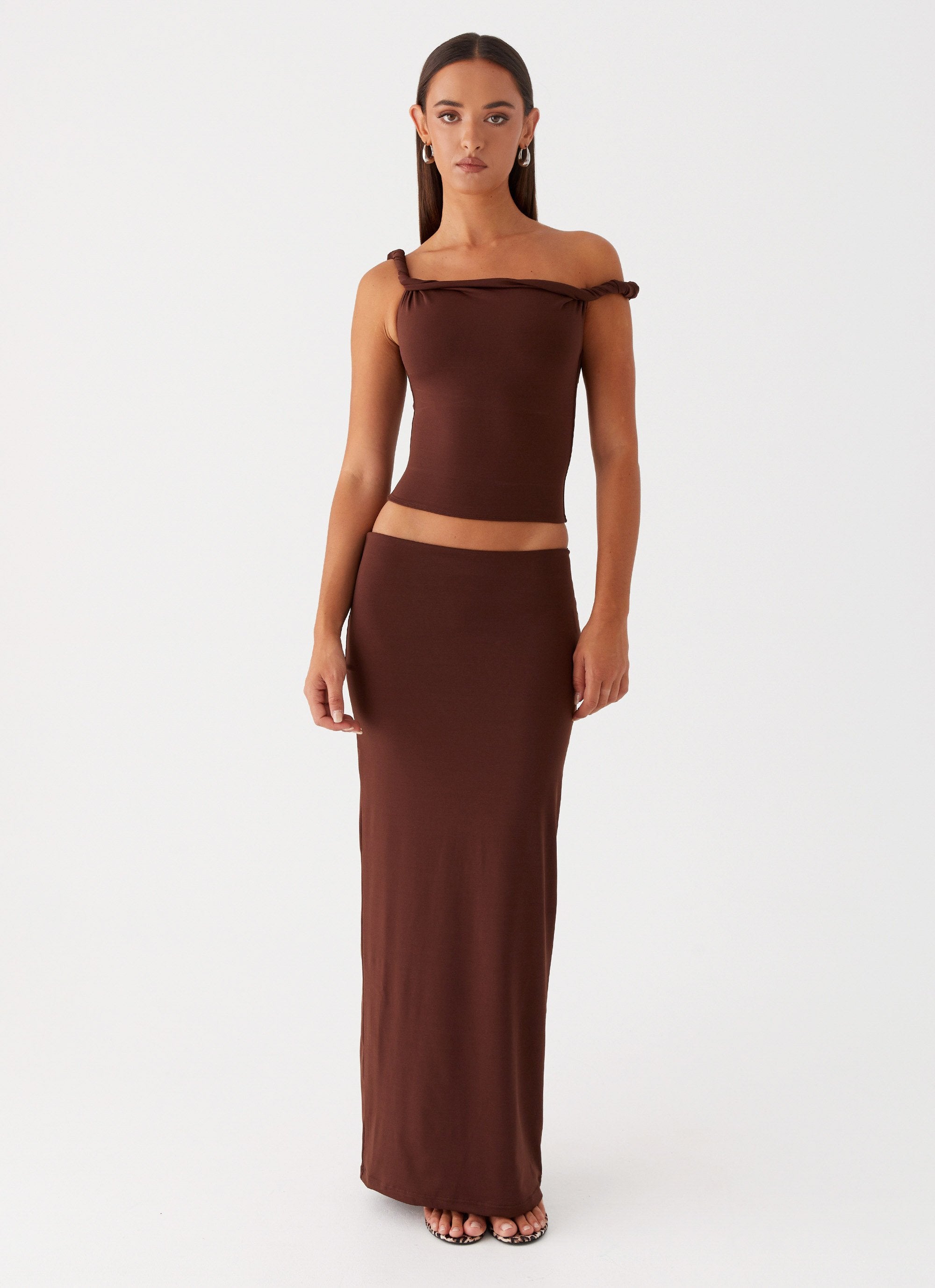 Solace Soul Twist Shoulder Top - Chocolate