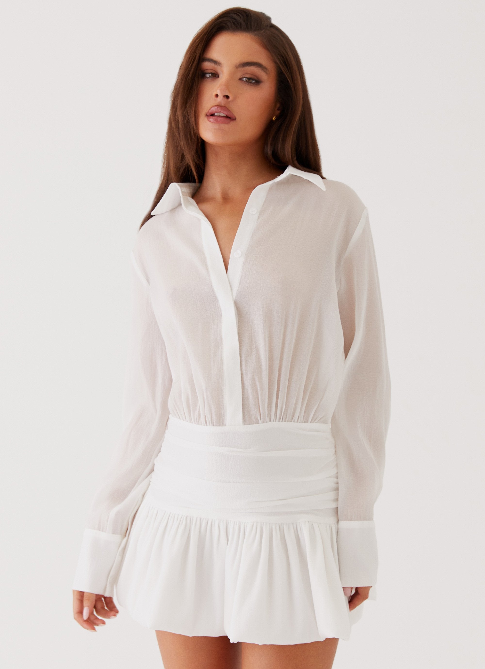 Rae Long Sleeve Shirt Dress - White