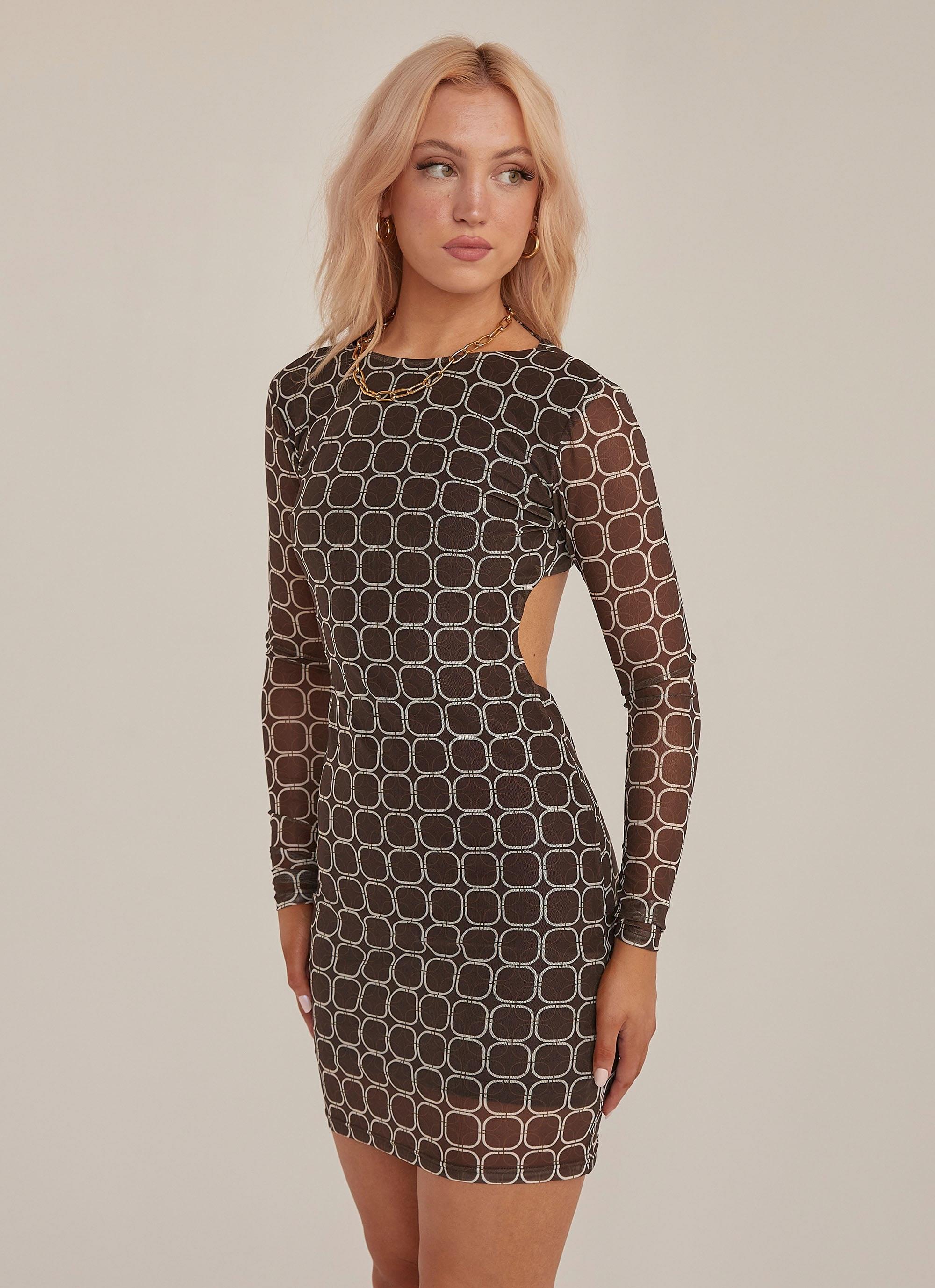 Backstage With You Mini Dress - Chocolate Geo