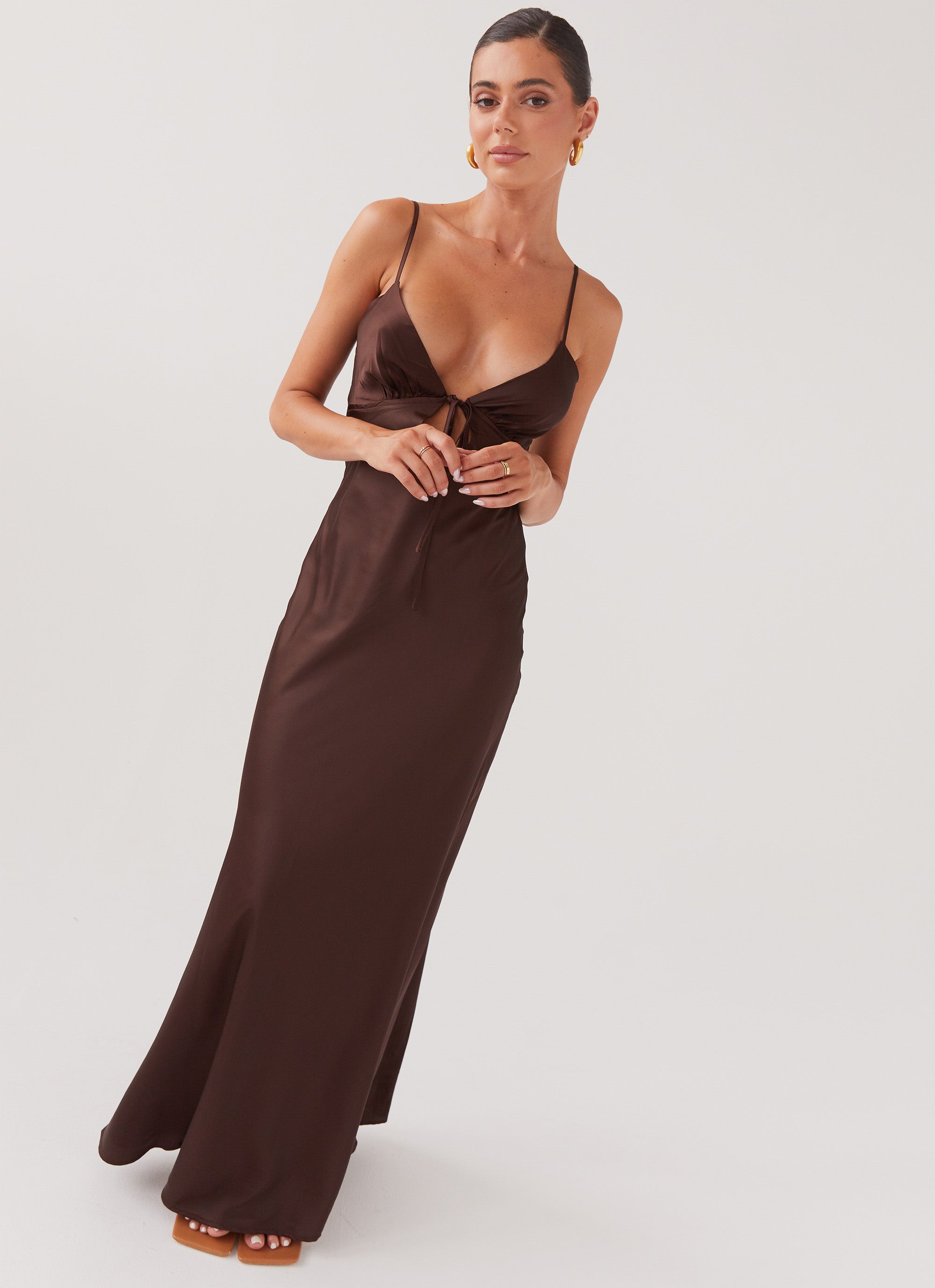 Flora Satin Maxi Dress - Chocolate