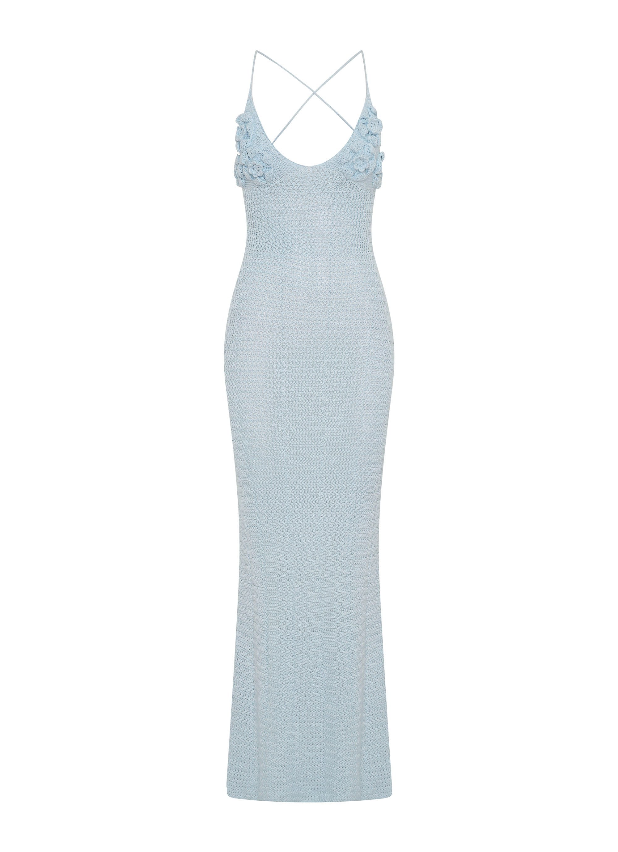 Zara Rose Crochet Maxi Dress - Blue