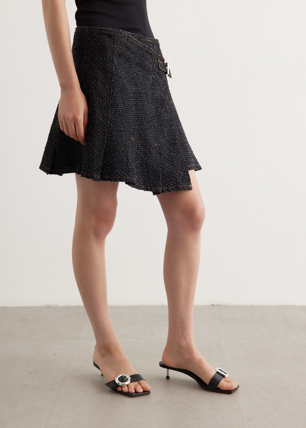 Fluffy Denim Wrap Mini Skirt