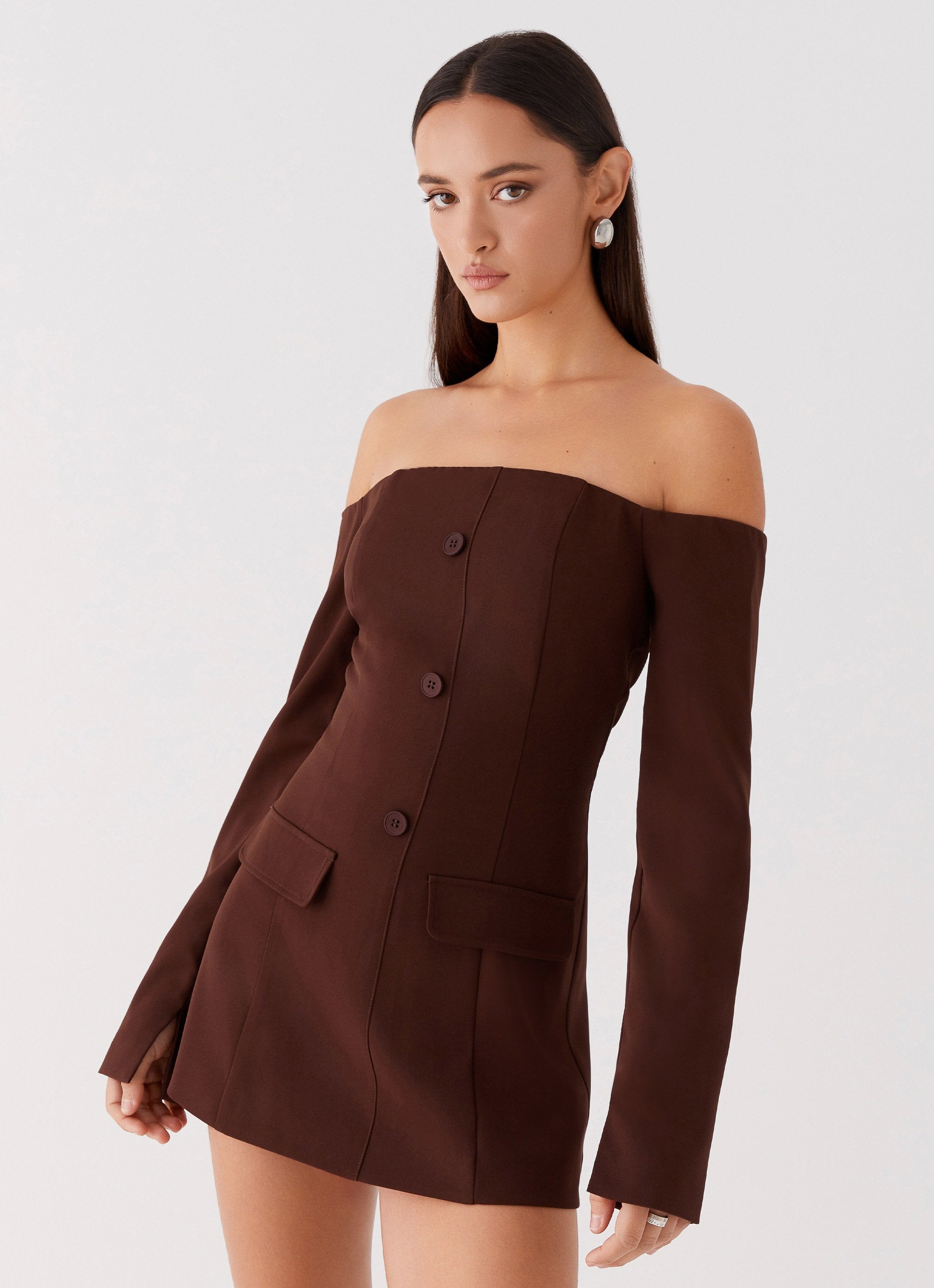 Dominique Blazer Mini Dress - Chocolate