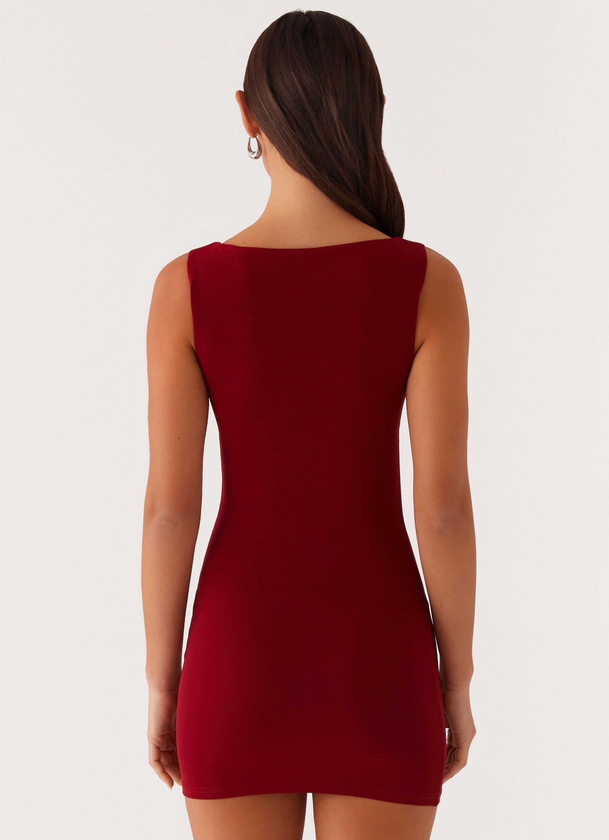 Matteo Beaded Mesh Mini Dress - Deep Red