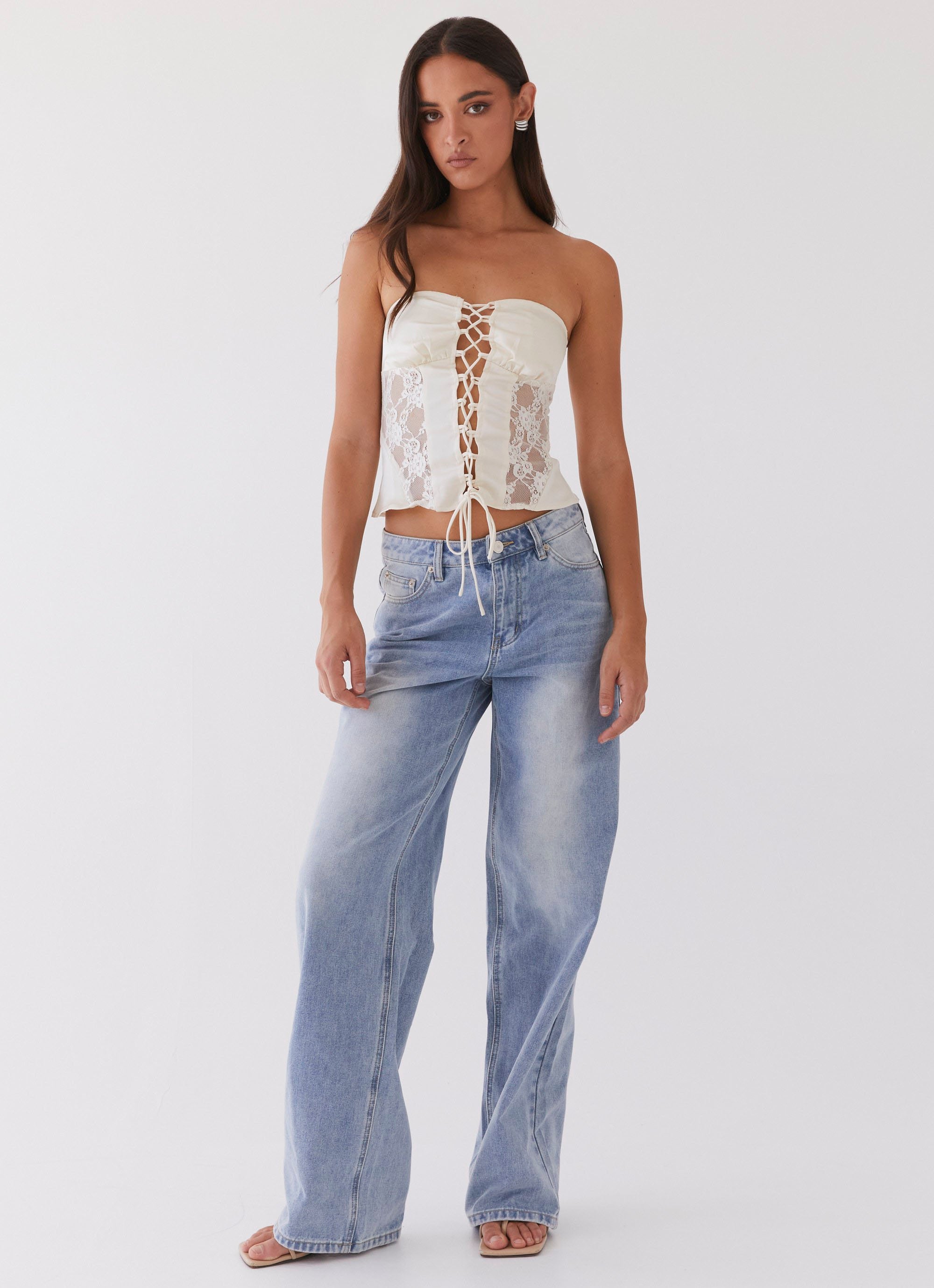 Brandi Lace Up Top - Antique