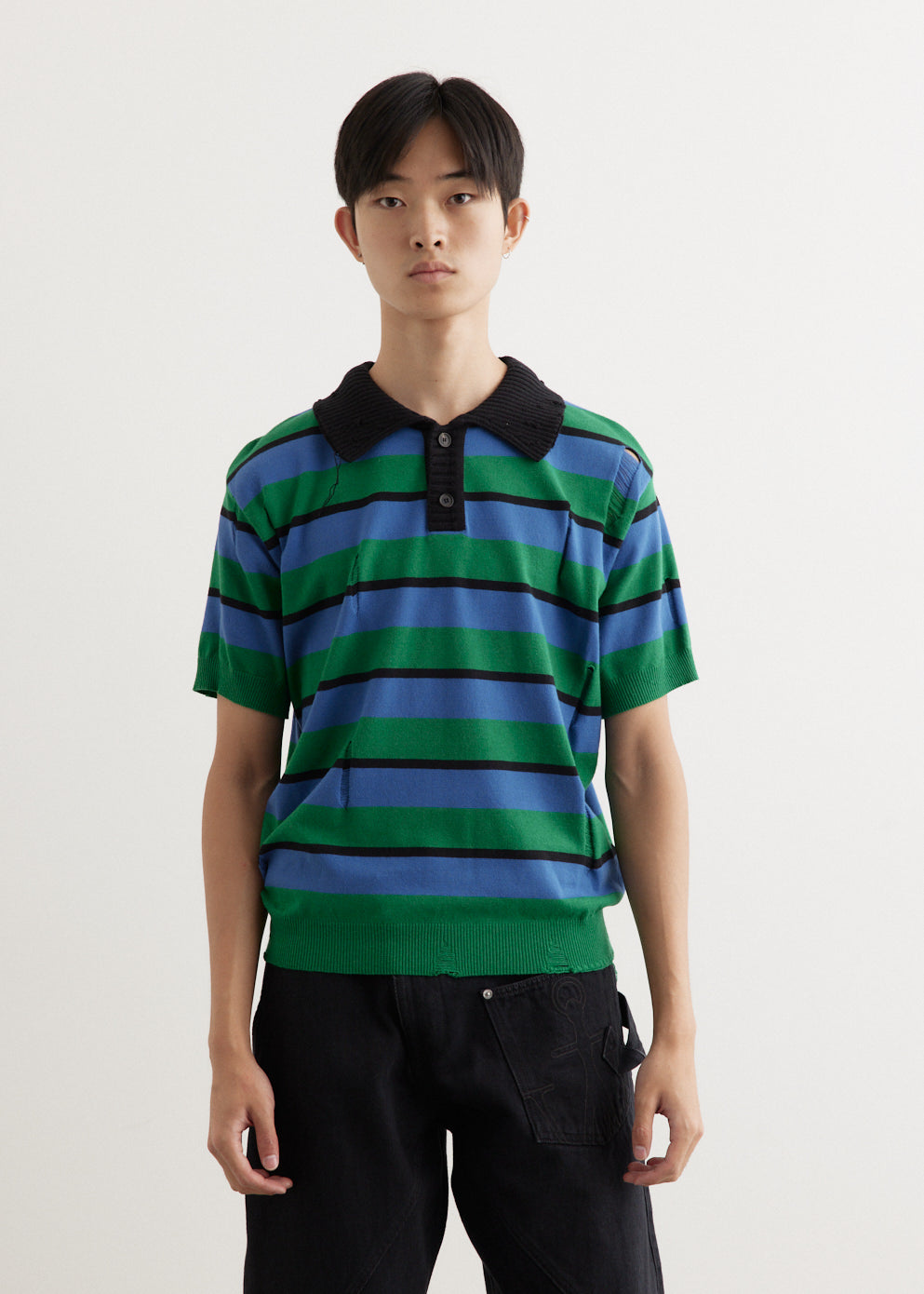 Damaged Stripe Polo Sweater