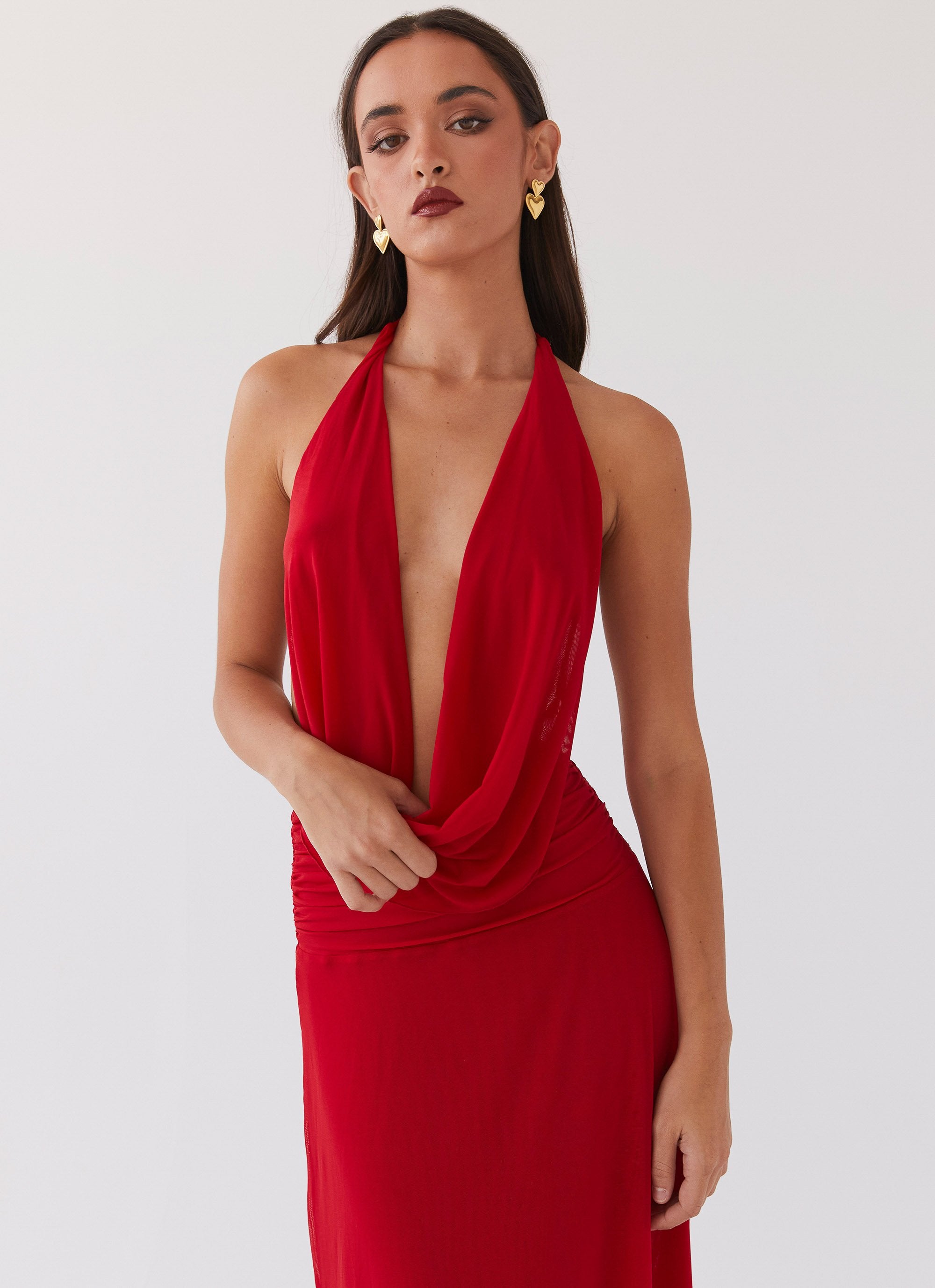 Elysia Mesh Maxi Dress - Cherry Red