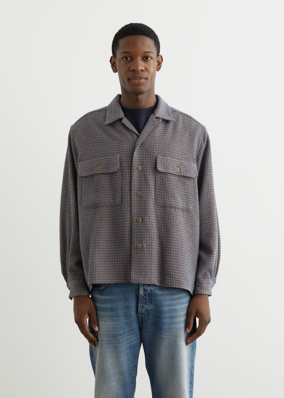 Open Collar Tweed Chidori Shirt